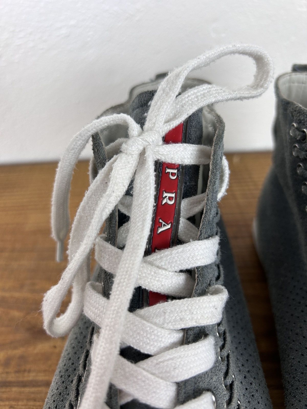 Prada Prada Sport Grey Suede Leather Eyelet Detail High Top 39 Size US 9 / IT 39 - 15 Thumbnail