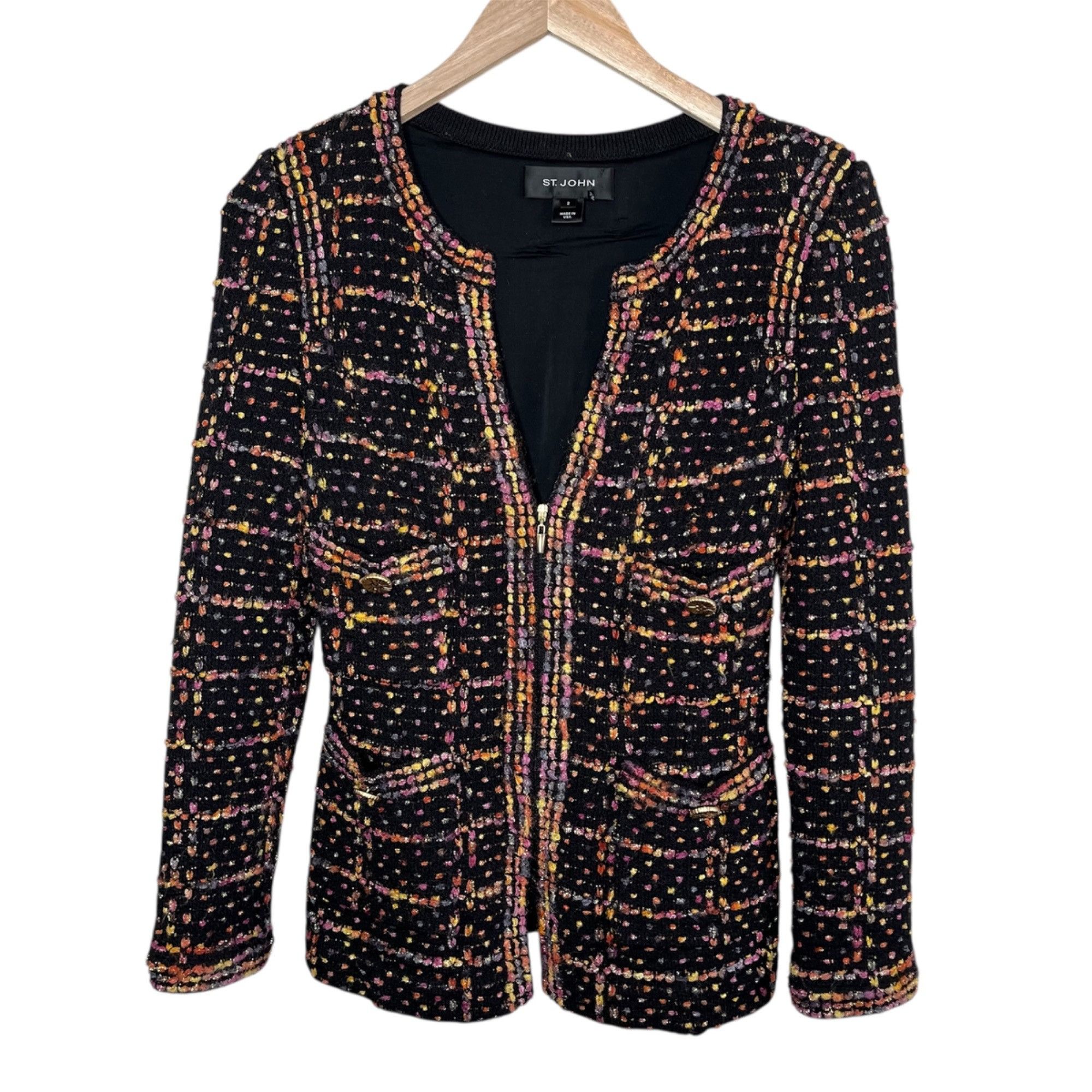 St. John St. John Womens Tweed Knit Multicolor Blazer Jacket Front Po Size XS / US 0-2 / IT 36-38 - 1 Thumbnail