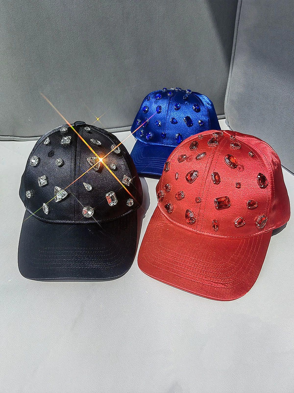Other Red Rhinestone Baseball Cap, Crystal Hat Size ONE SIZE - 6 Thumbnail
