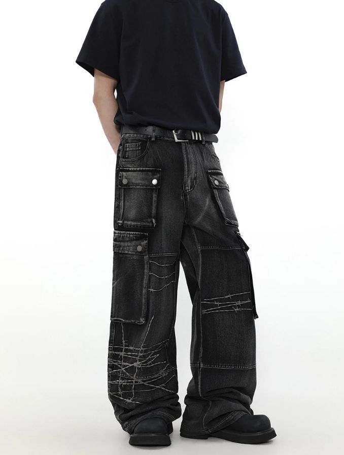 Japanese Brand × Jean Loose Wide Leg Denim Pants Men Black Baggy Size US 31 - 2 Thumbnail
