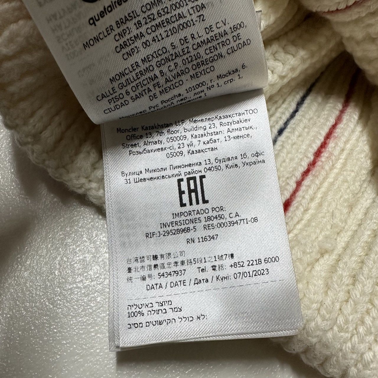 Moncler Moncler Tricolour Beanie Cream white mens Knit Hat Size ONE SIZE - 9 Thumbnail