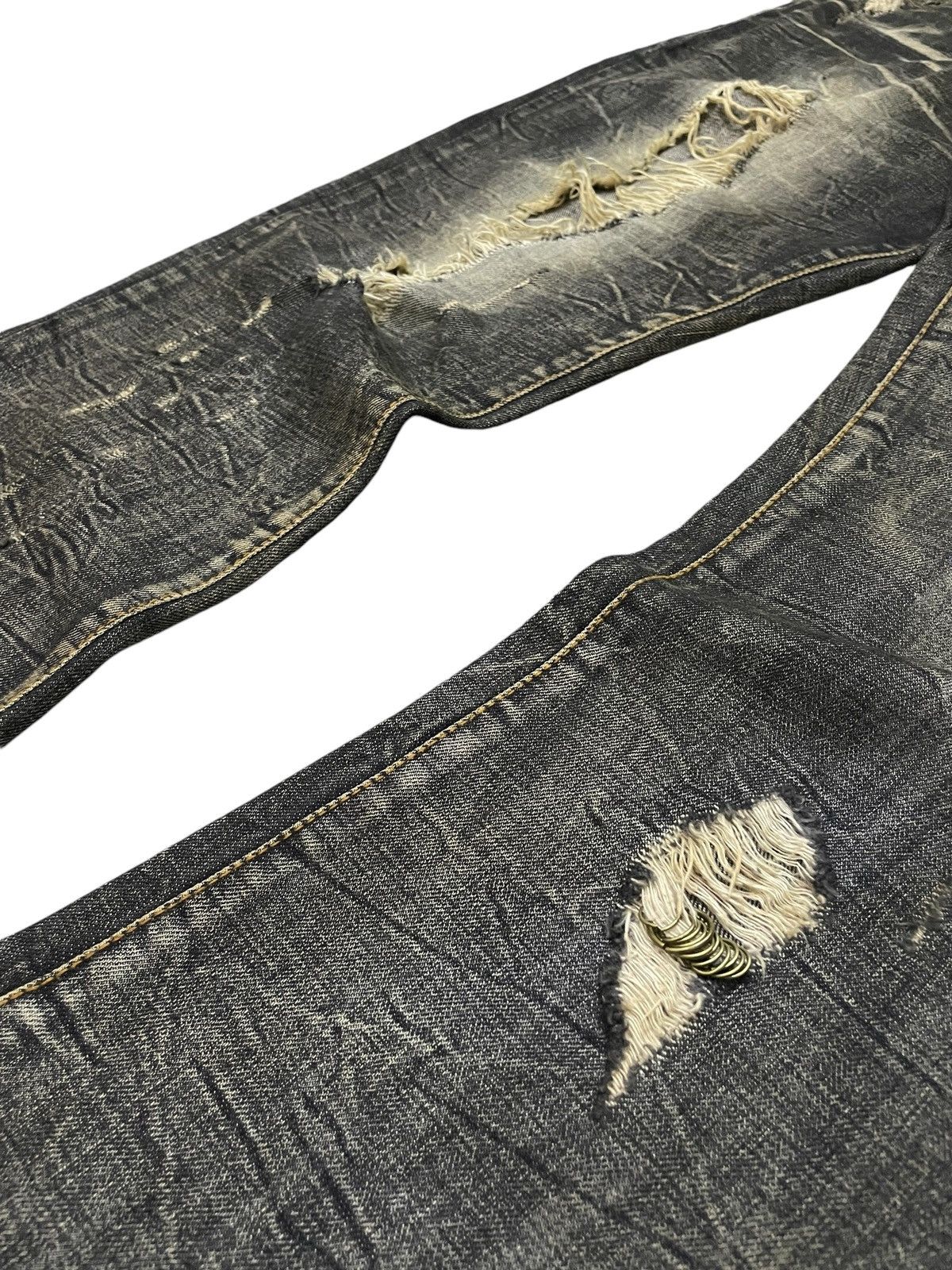 Japanese Brand G.O.A Pierced & Studded Honeycomb Claw Mark Mud Flare Jeans Size US 30 / EU 46 - 7 Thumbnail