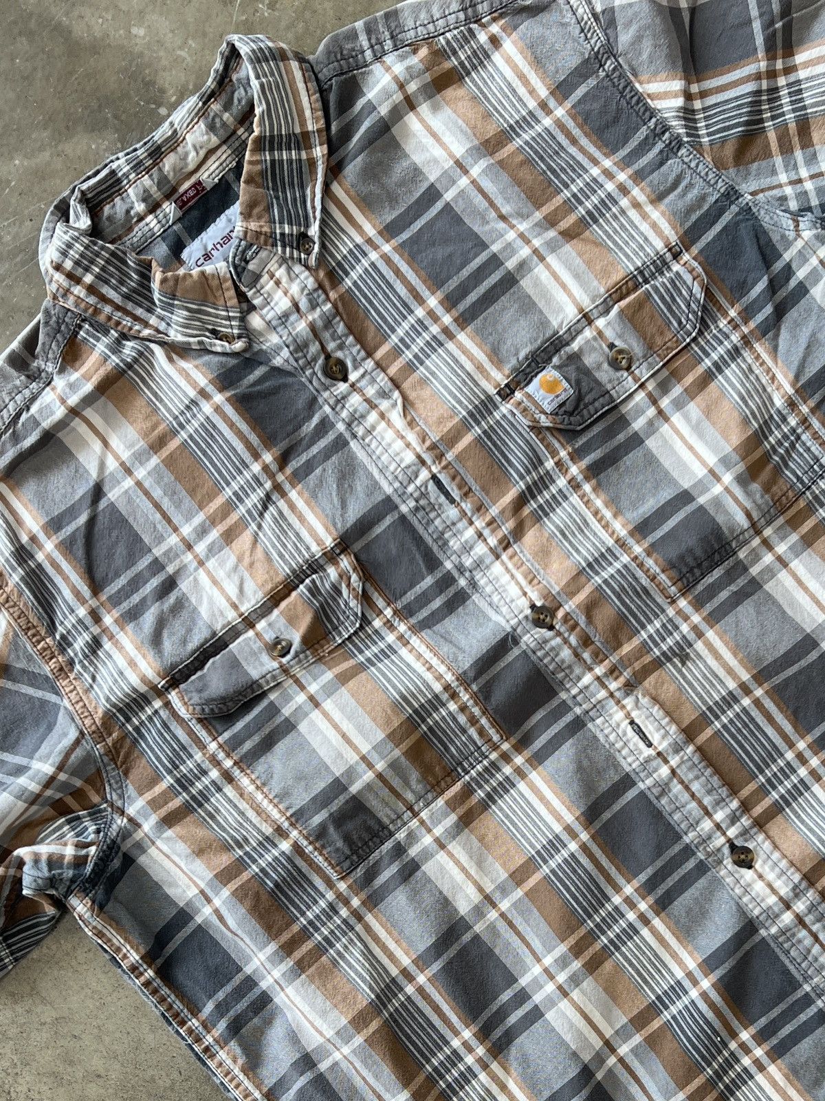 Carhartt × Vintage Vintage Carhartt Relaxed Grey Orange Plaid Double Pocket XL Size US XL / EU 56 / 4 - 1 Thumbnail