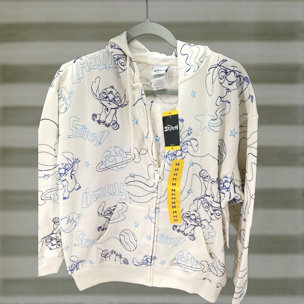 Disney Disney Stitch Hoodie Sweatshirt Women M Ivory Full Zip AOP Embroidered NWT Size M / US 6-8 / IT 42-44 - 1 Thumbnail