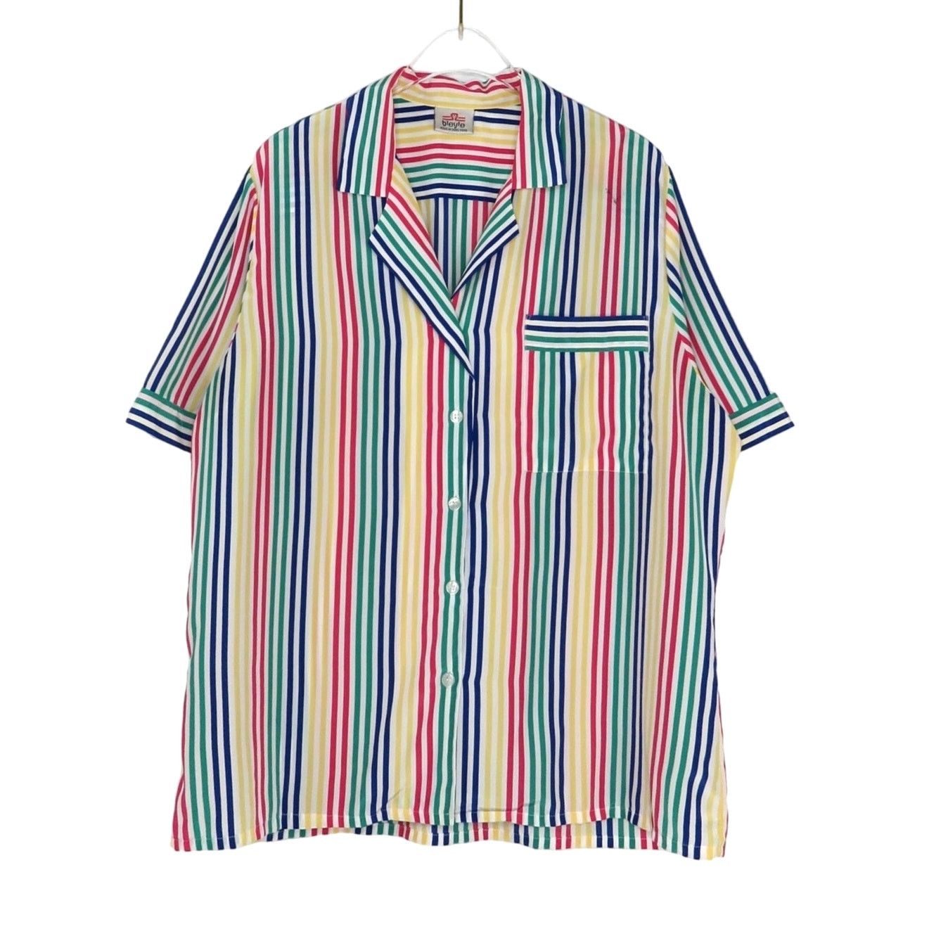 Vintage Vintage Retro Candy Stripe Blouse Short Sleeve Button Down Size L / US 10 / IT 46 - 3 Thumbnail