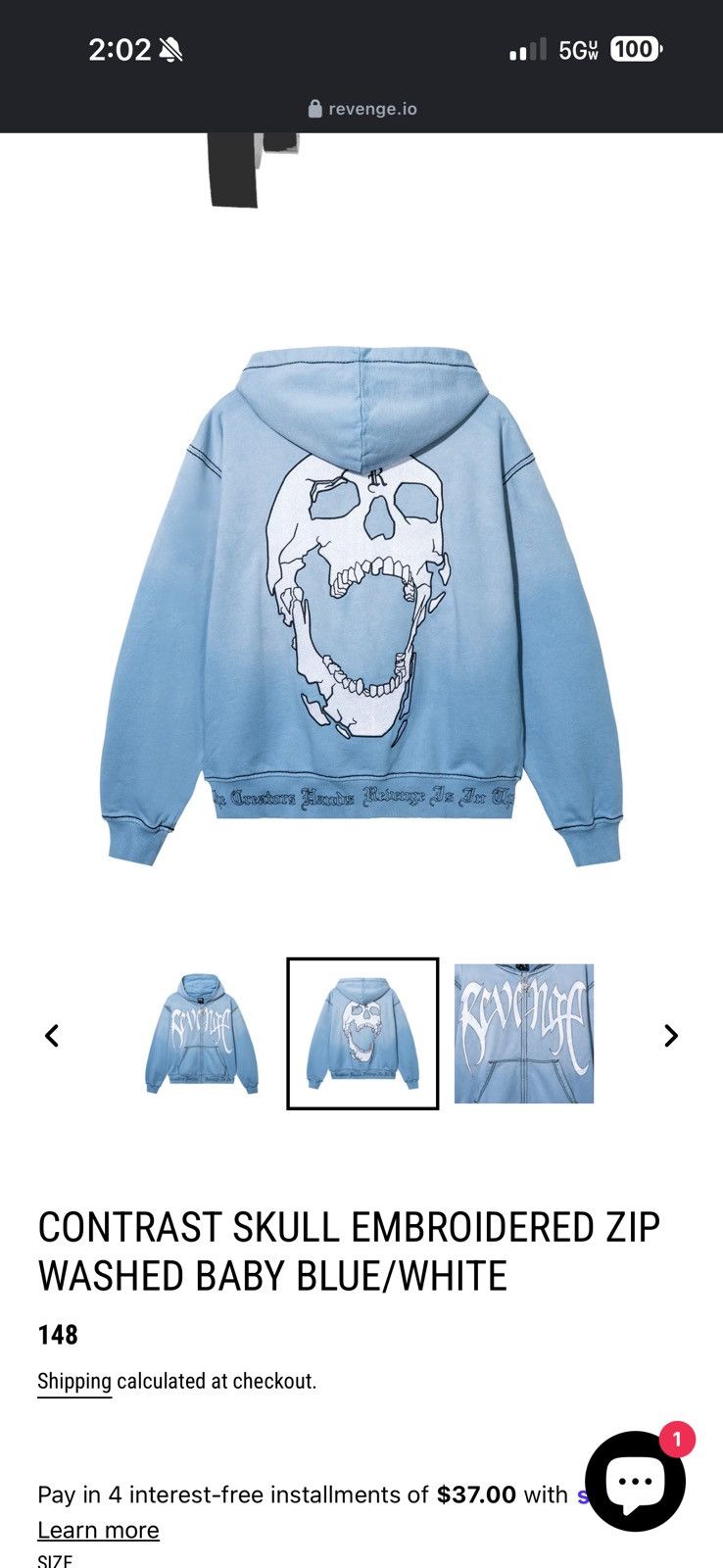Revenge Revenge Contrast Skull Embroidered Zip Washed Baby Blue Size US L / EU 52-54 / 3 - 3 Thumbnail