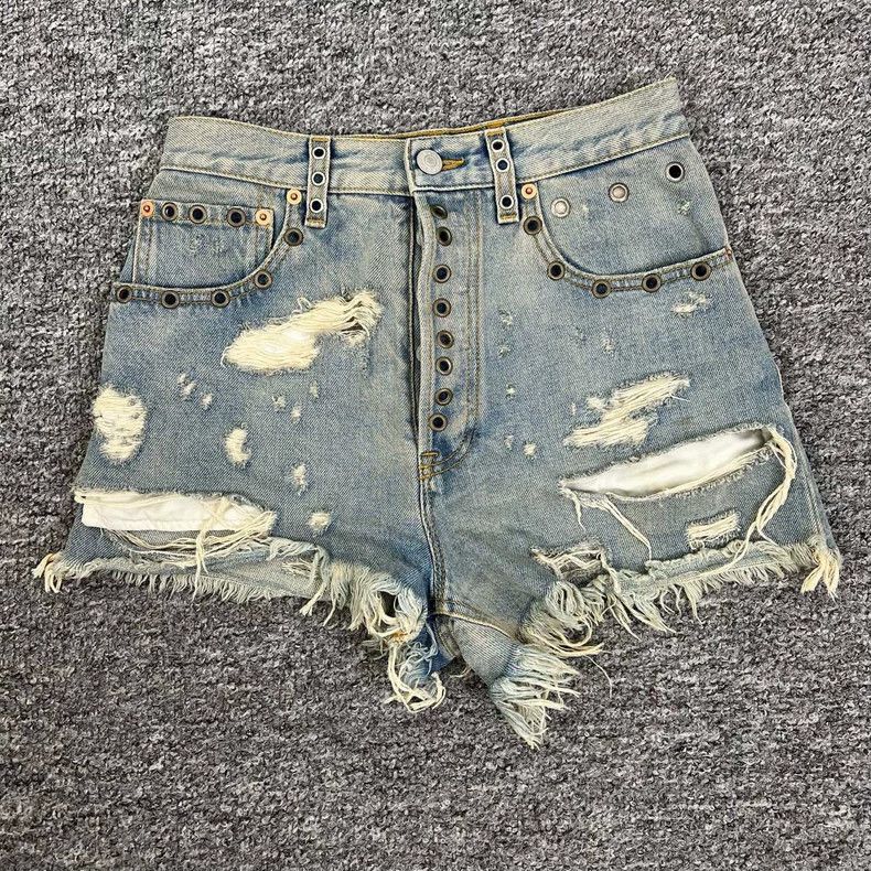 Gucci Gucci Distressed Denim Shorts with Metal Details- DMC Size US 31 - 1 Thumbnail