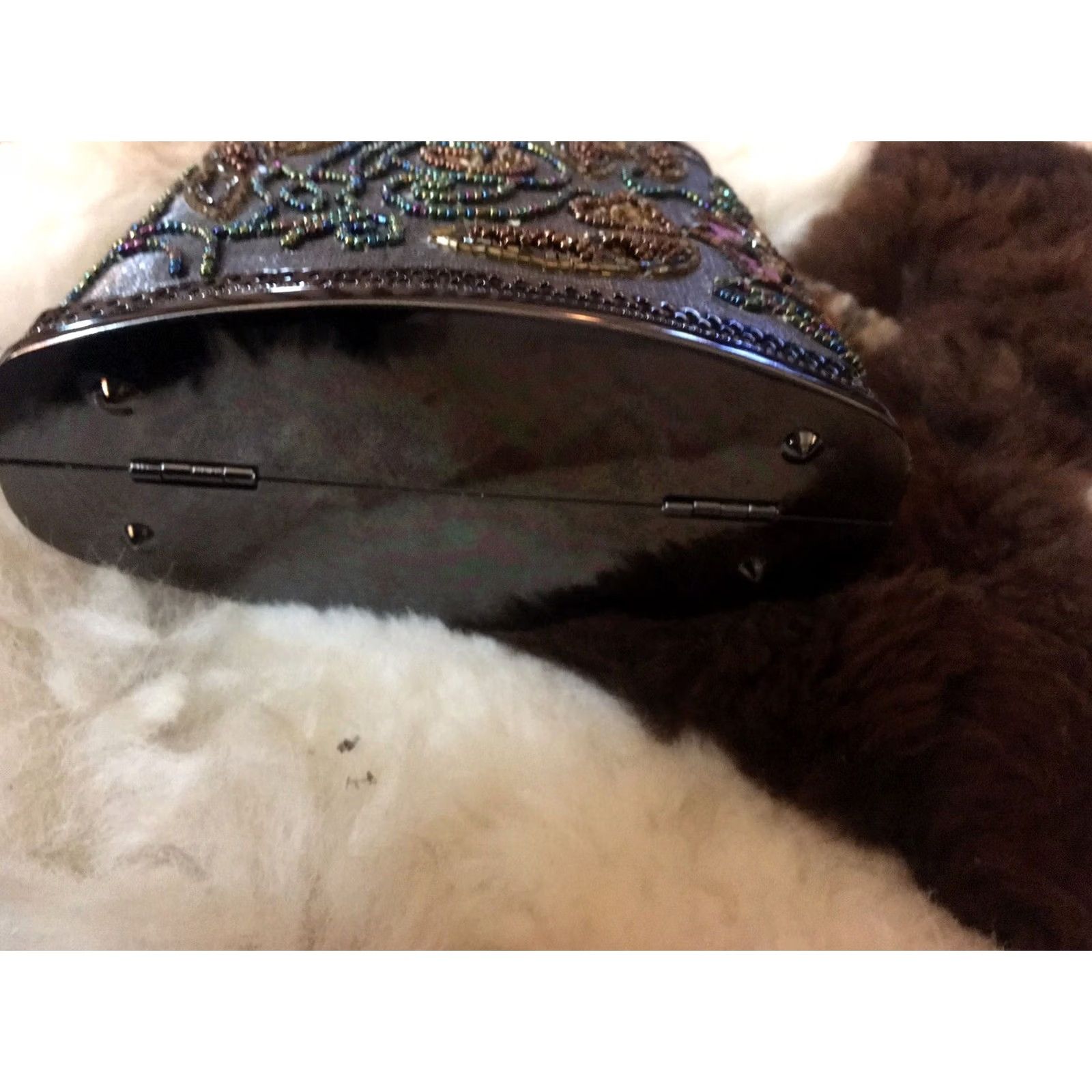 Vintage Grey Clutch Bag Beaded Sequin Metal Handle Small Women Size ONE SIZE - 5 Thumbnail