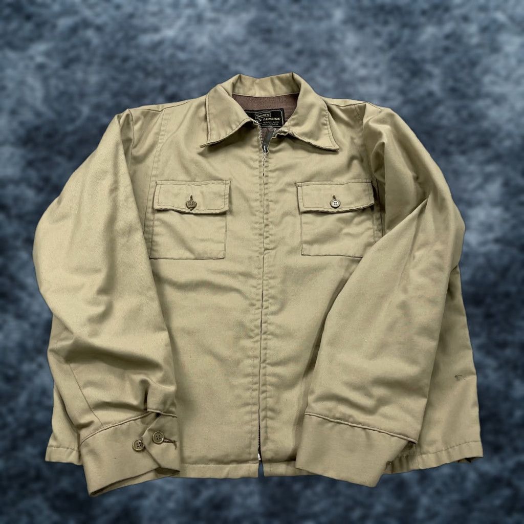 Sears VINTAGE Sears Jacket Mens L Beige Bomber Zip 70s Full Zip Zipper Cotton Blend Regular Coat Style Jeans? Size US L / EU 52-54 / 3 - 1 Thumbnail