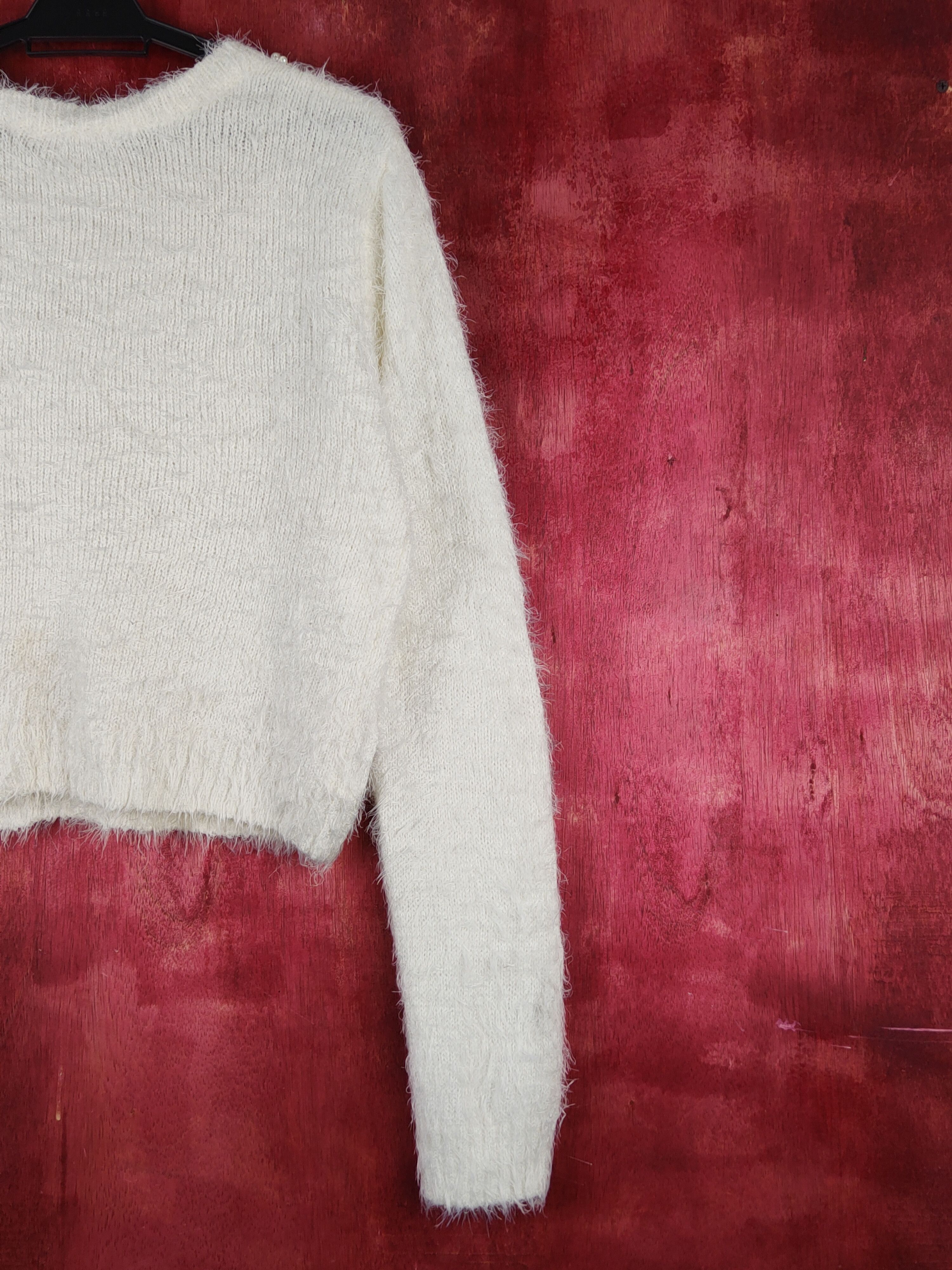 Homespun Knitwear Pinky Girls White Shag Shaggy Fur Mohair Knitwear #S1893 Size M / US 6-8 / IT 42-44 - 9 Thumbnail