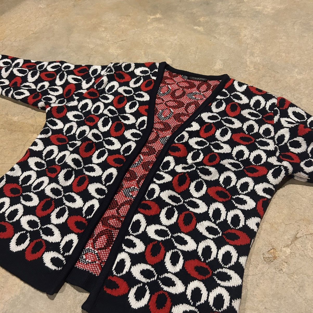 Coach × Vintage Crazy Vintage 90s Coach Jacquard Monogram Knit Cardigan Size US S / EU 44-46 / 1 - 3 Thumbnail