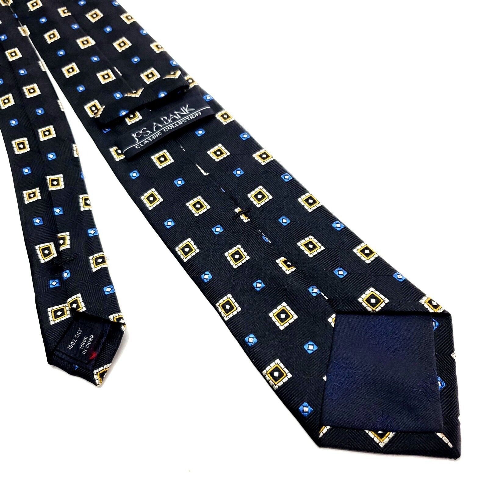 Jos. A. Bank Jos A Bank Dark Blue Silk Tie Woven Geometric Check Size ONE SIZE - 3 Thumbnail