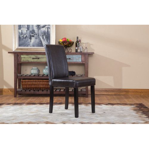 Urban Style Solid Wood Leatherette Padded Parson Chair, Brow