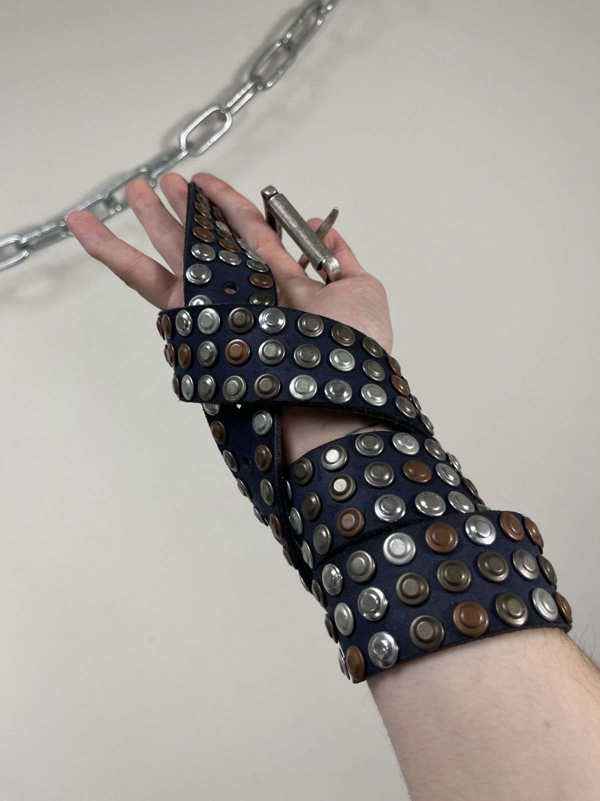 Japanese Brand Vintage B.B. Simon Style Y2K Archival Studded Leather Belt Size ONE SIZE - 2 Thumbnail