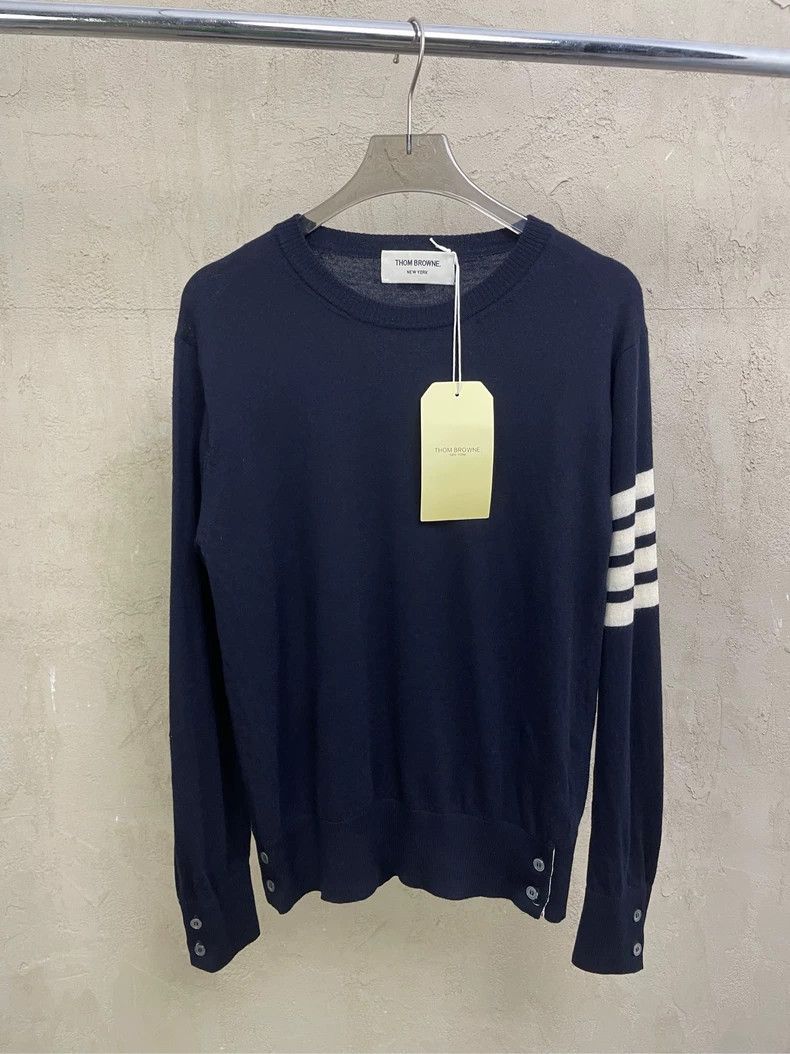 Thom Browne Thom Browne size1 Blue and green round collar wool sweater Size US S / EU 44-46 / 1 - 1 Thumbnail