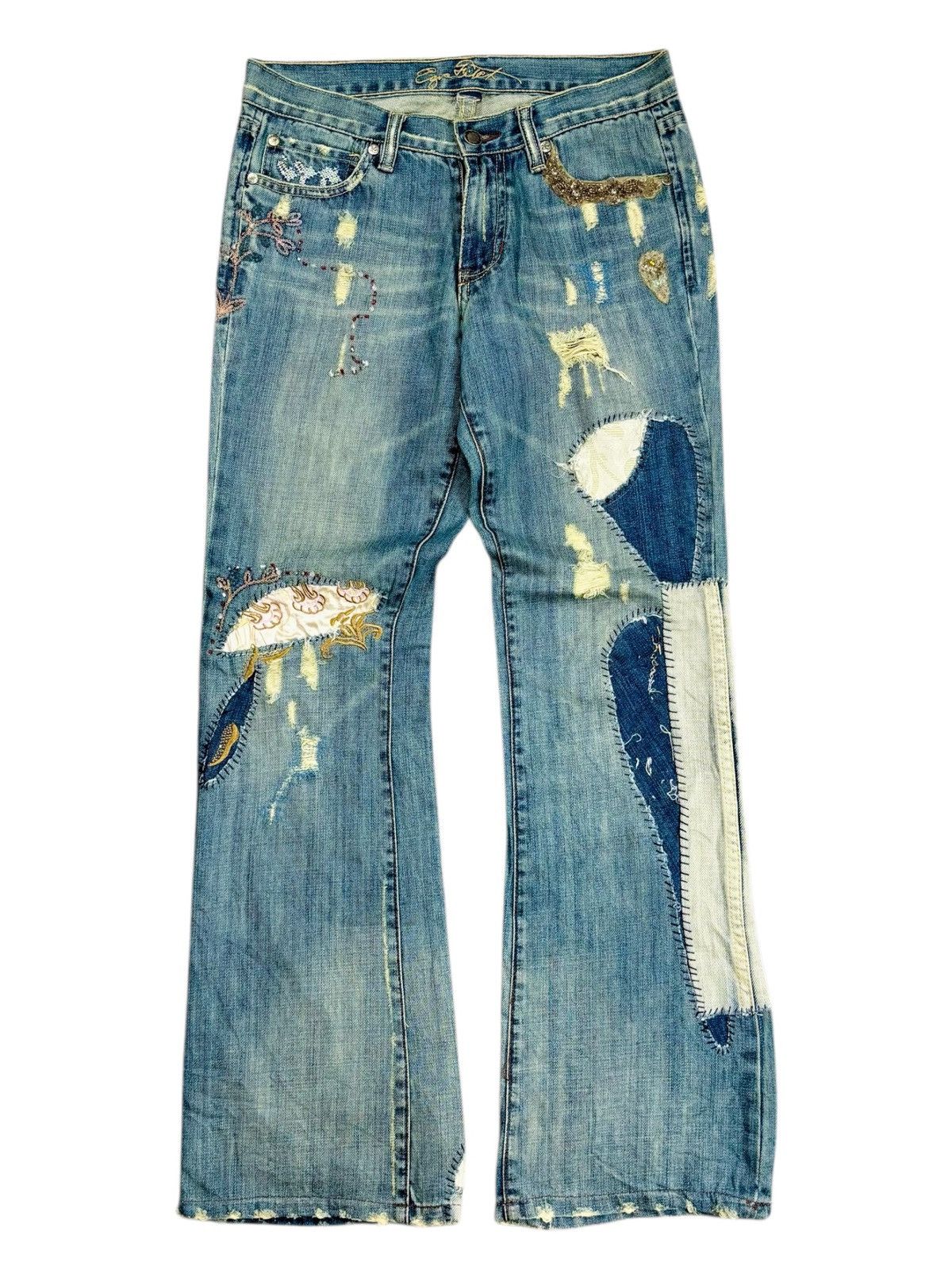If Six Was Nine 2000s Japanese Brand - Hippie Patchwork Flared Denim Pants Size US 29 - 1 Thumbnail