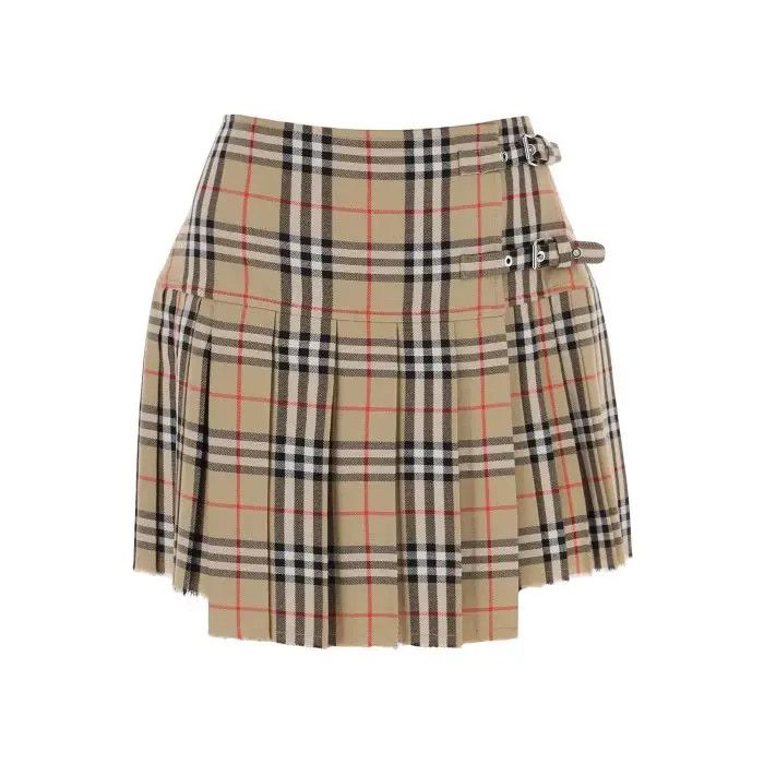 image of Burberry O1S22I1N0424 Check Mini Skirts In Beige, Women's (Size 26)