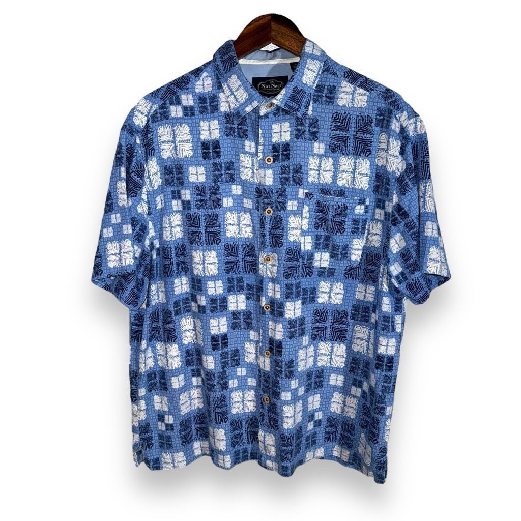 Nat Nast Rare Nat Nast South Pacific Blue Silk Camp Collar Silk Butto Size US L / EU 52-54 / 3 - 1 Thumbnail