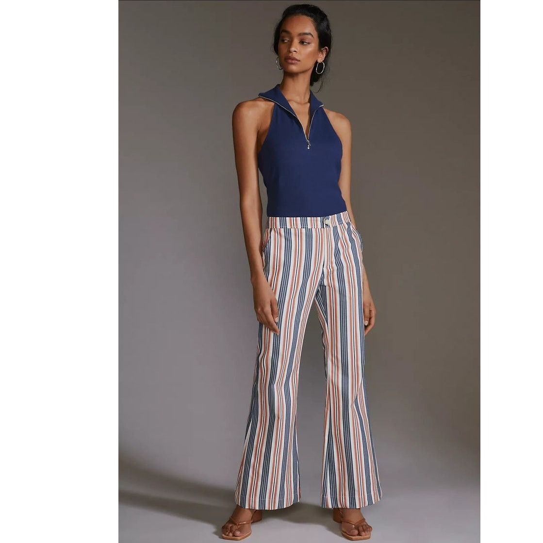 Anthropologie New By Anthropologie Low-Rise Striped Flare Pants $140 Sz 6 Size 28" / US 6 / IT 42 - 1 Thumbnail