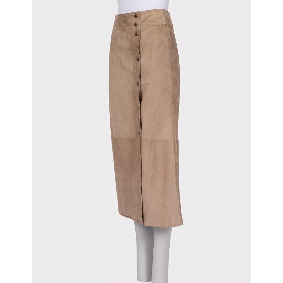Celine Celine Beige Suede Snap Button Midi Skirt - EU36/S Size 26" / US 2 / IT 38 - 2 Thumbnail