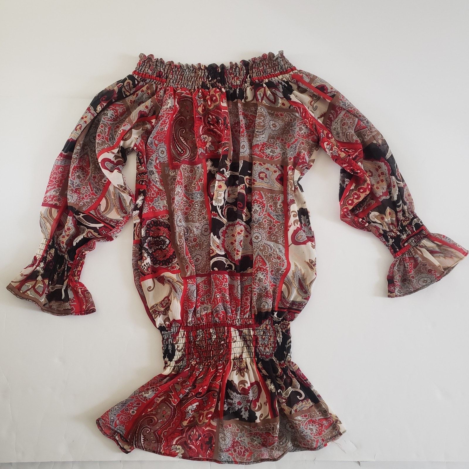 Other Max Bohemian Off-the-Shoulder Paisley Sheer Women XS #12PJ Size XS / US 0-2 / IT 36-38 - 8 Thumbnail