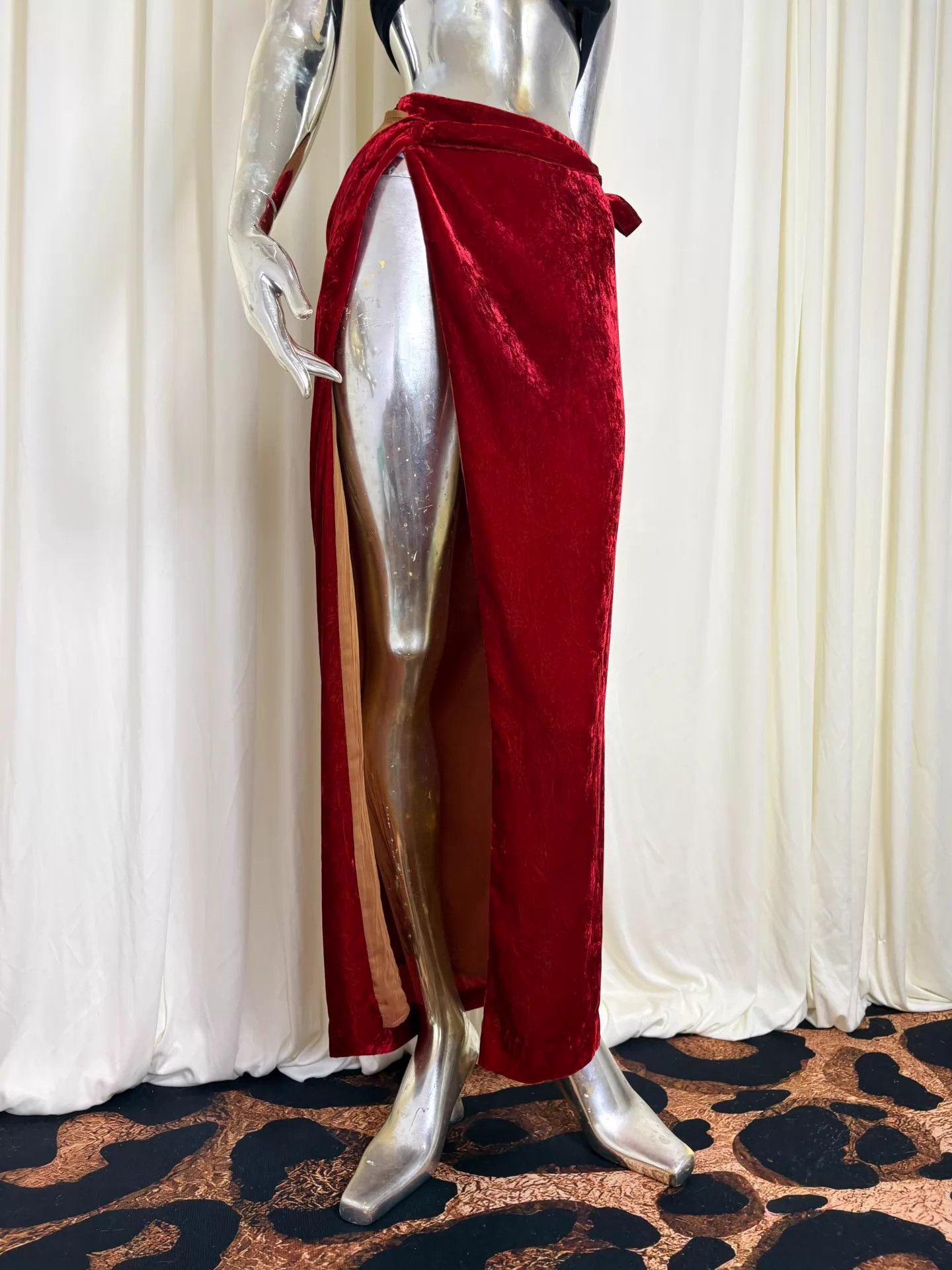 Jean Paul Gaultier JPG Vtg Velvet Tie High-Slit Wrap Skirt 40 Crimson Red Size 27" / US 4 / IT 40 - 1 Thumbnail