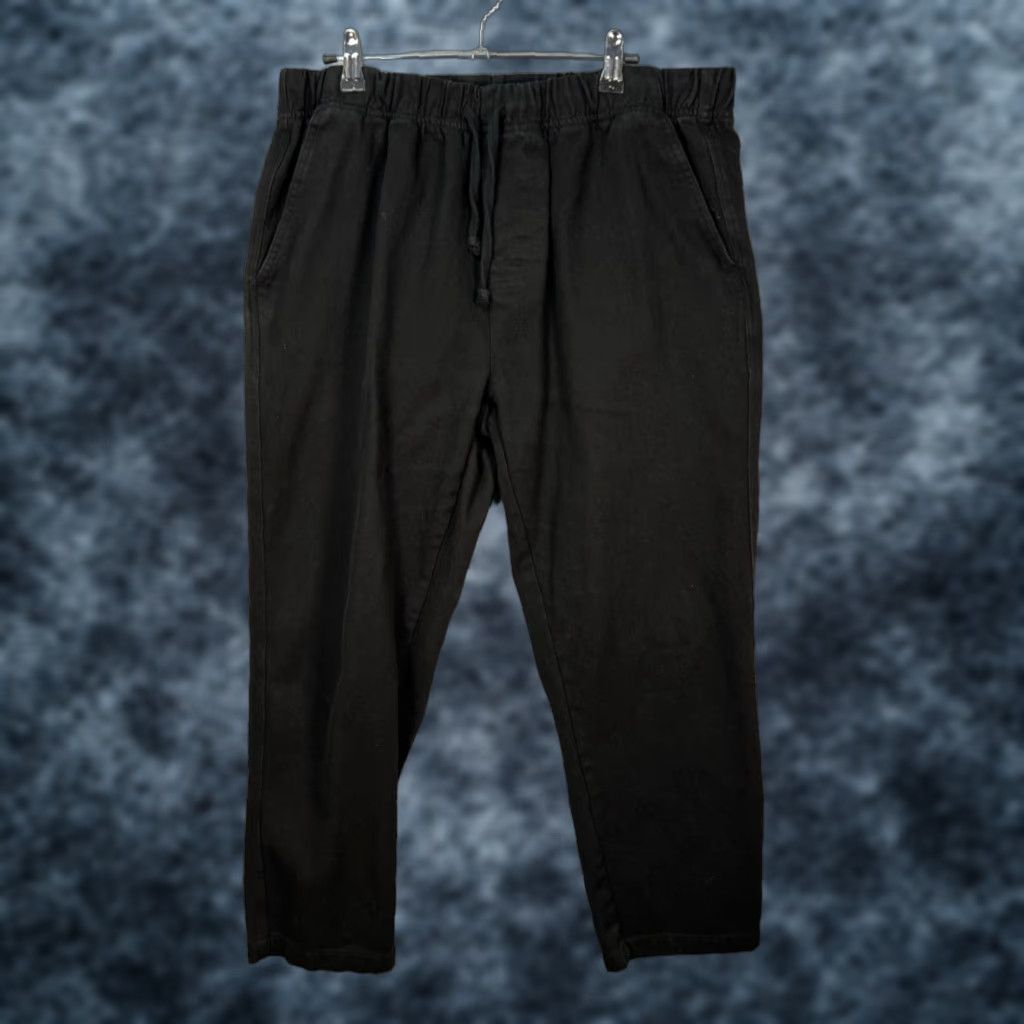 Vintage Sampson & Taylor Mens Large Cropped Black Cotton Drawstring Pants Elastic Waist - Chino, Flat Front, Tapered, 27 In Inseam, 32 In Waist, Regular Size US 33 - 1 Thumbnail