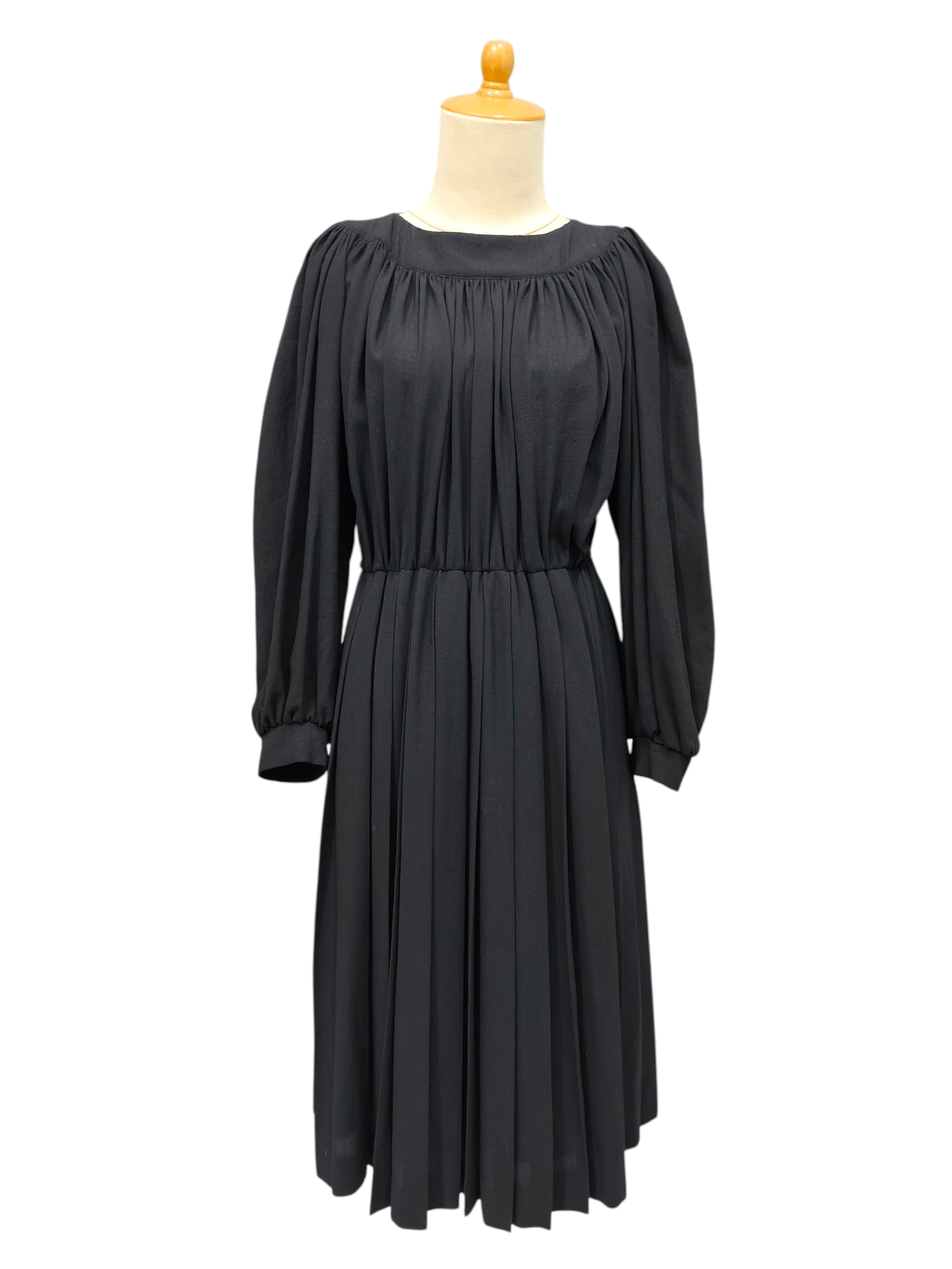 Yves Saint Laurent 80s YSL- Pleated Gathered Yoke Diffusion Femmes Wool Dress Size M / US 6-8 / IT 42-44 - 1 Thumbnail