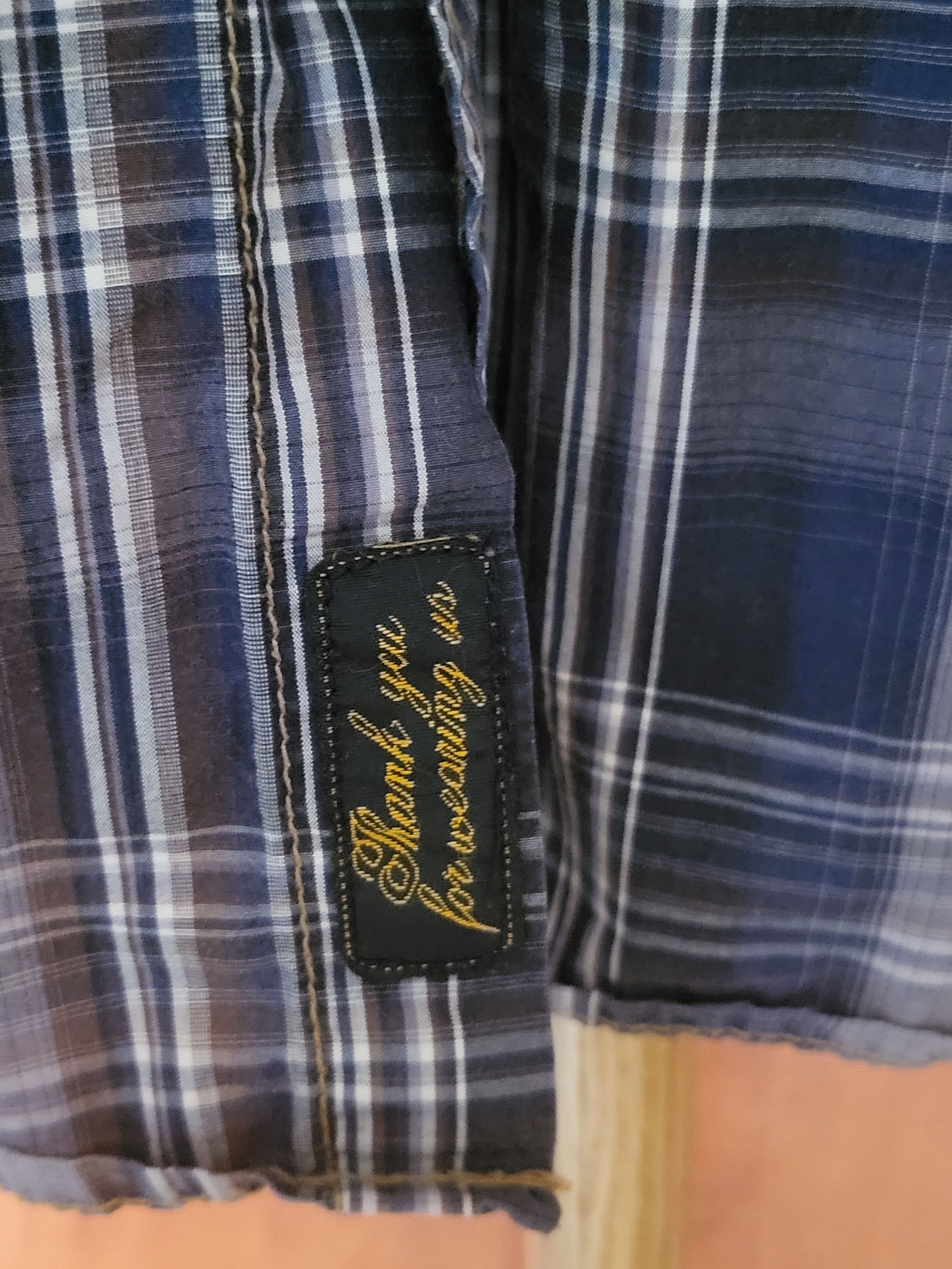Scotch & Soda Mens shirt slim blue plaid rollup sleeve snap. Size US L / EU 52-54 / 3 - 8 Thumbnail
