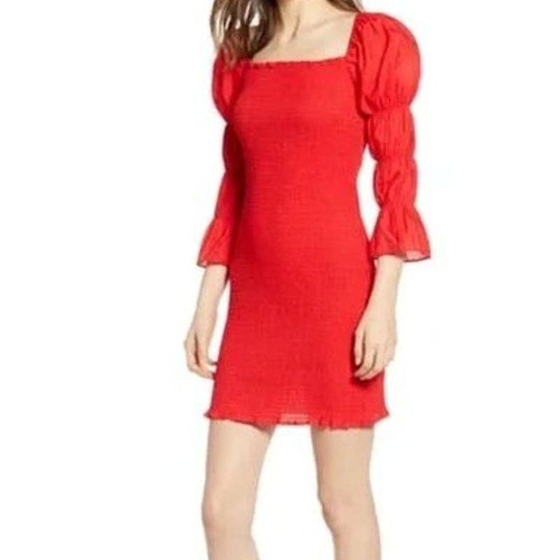 Other J.O.A. Women's Stretch Smocked Scarlet Red Dress| Size L NWT Size L / US 10 / IT 46 - 1 Thumbnail