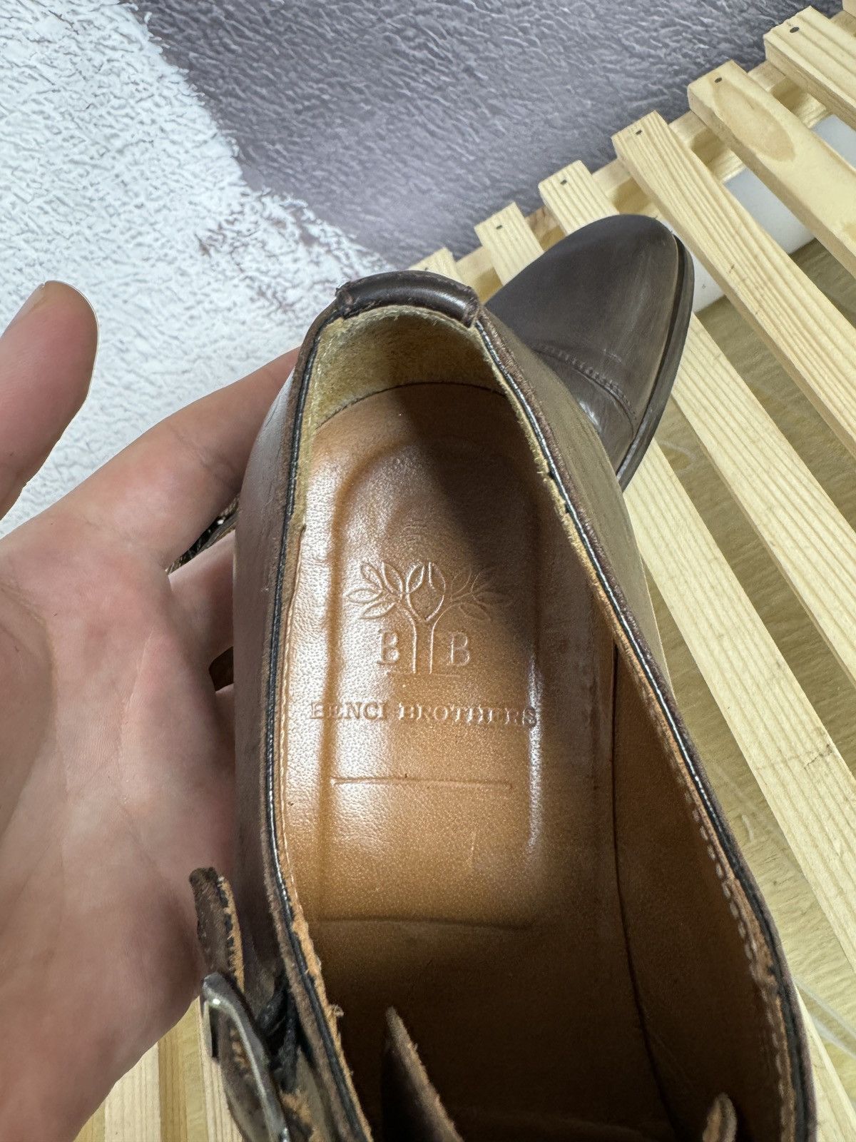 Genuine Leather Benci Broether Leather double monk brown casual shoes formal Size US 9.5 / EU 42-43 - 19 Thumbnail