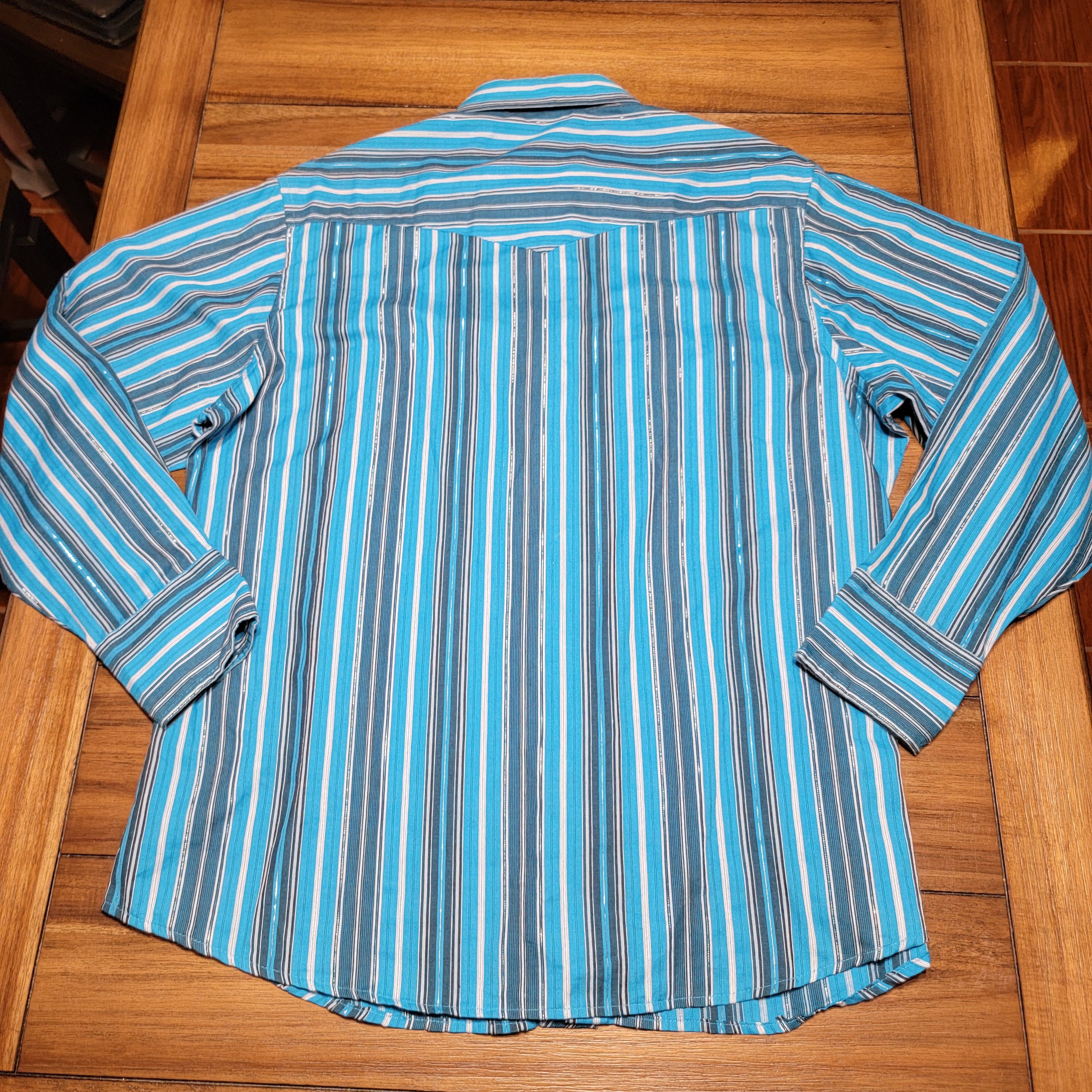 Wrangler Wrangler Western LS Pearl Snap Blue Stripe Shirt - Size XL Size US XL / EU 56 / 4 - 3 Thumbnail