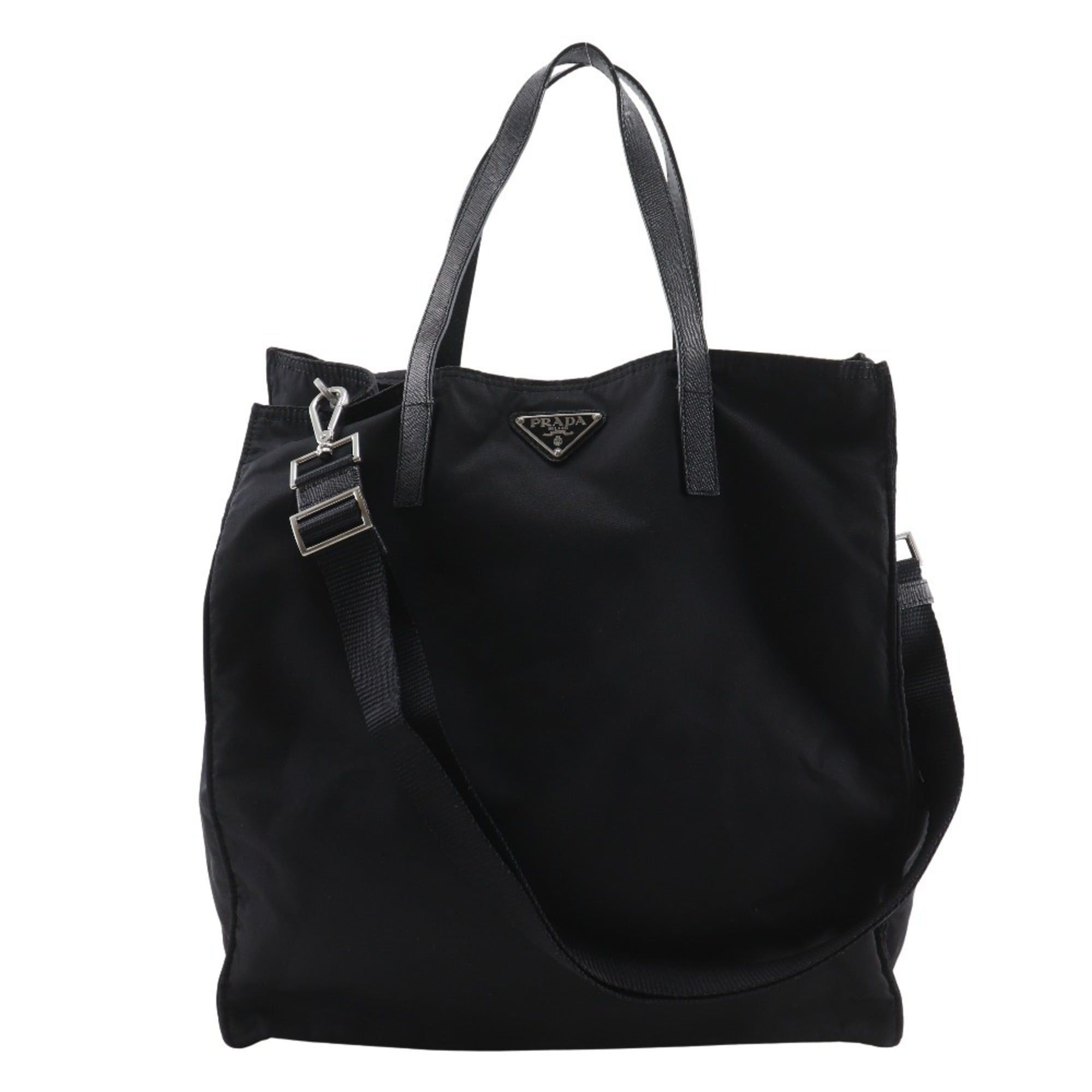 Prada 2-Way Shoulder Tote Bag Black Nylon A4 Size Open Women's