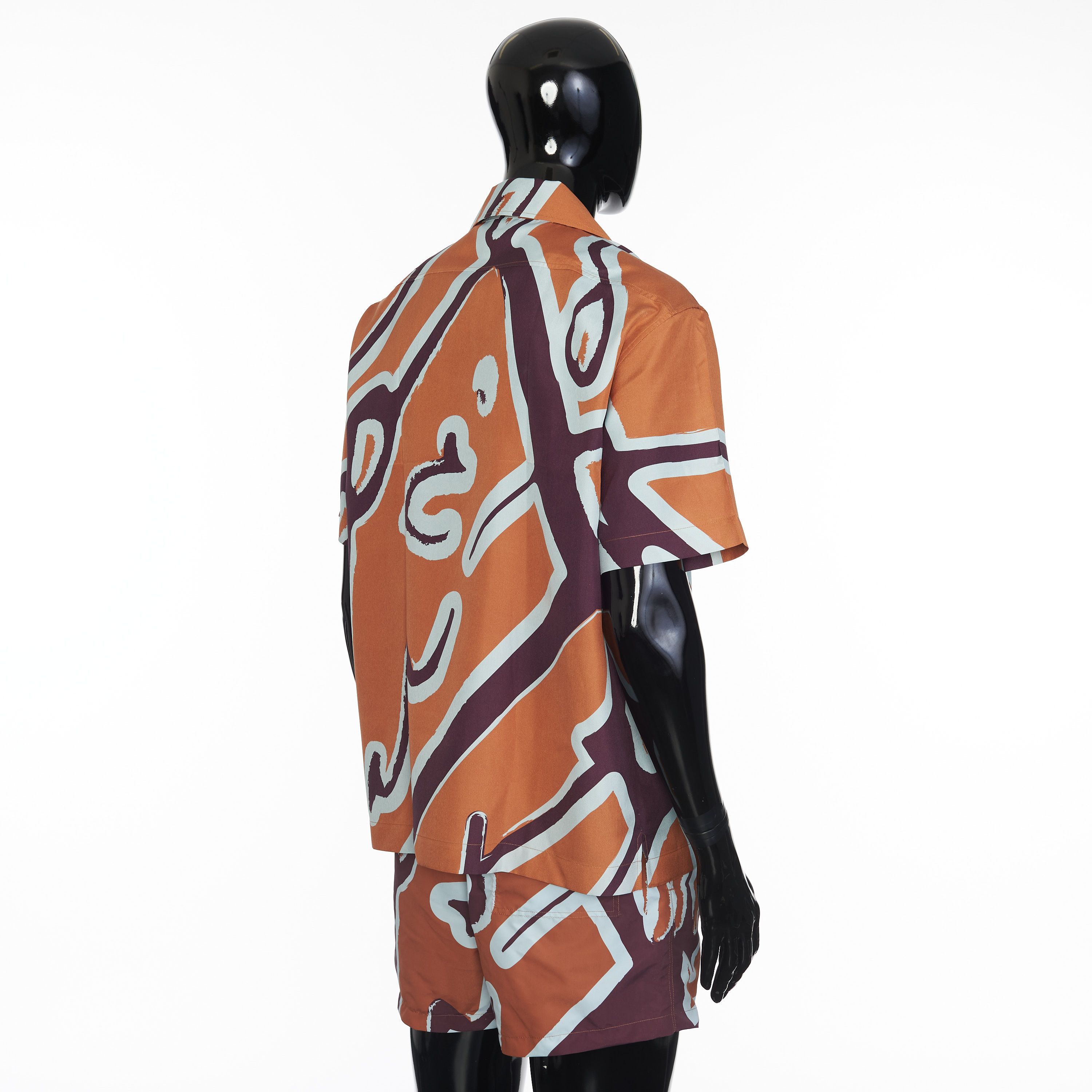 Berluti Short Sleeve Shirt With Giant Scritto Print In Mulberry Silk Size US M / EU 48-50 / 2 - 6 Thumbnail