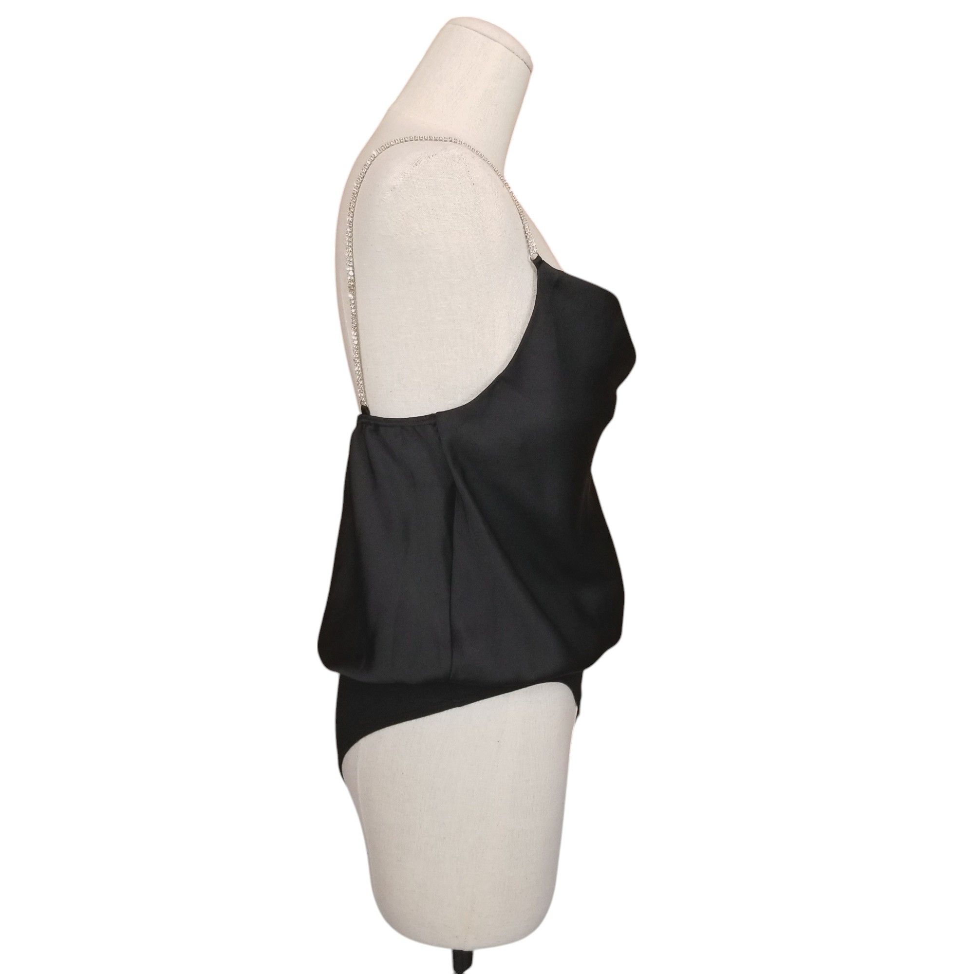 Lulus Glamorous Forever Black Rhinestone Strap Cowl Neck Bodysuit Size S / US 4 / IT 40 - 6 Thumbnail