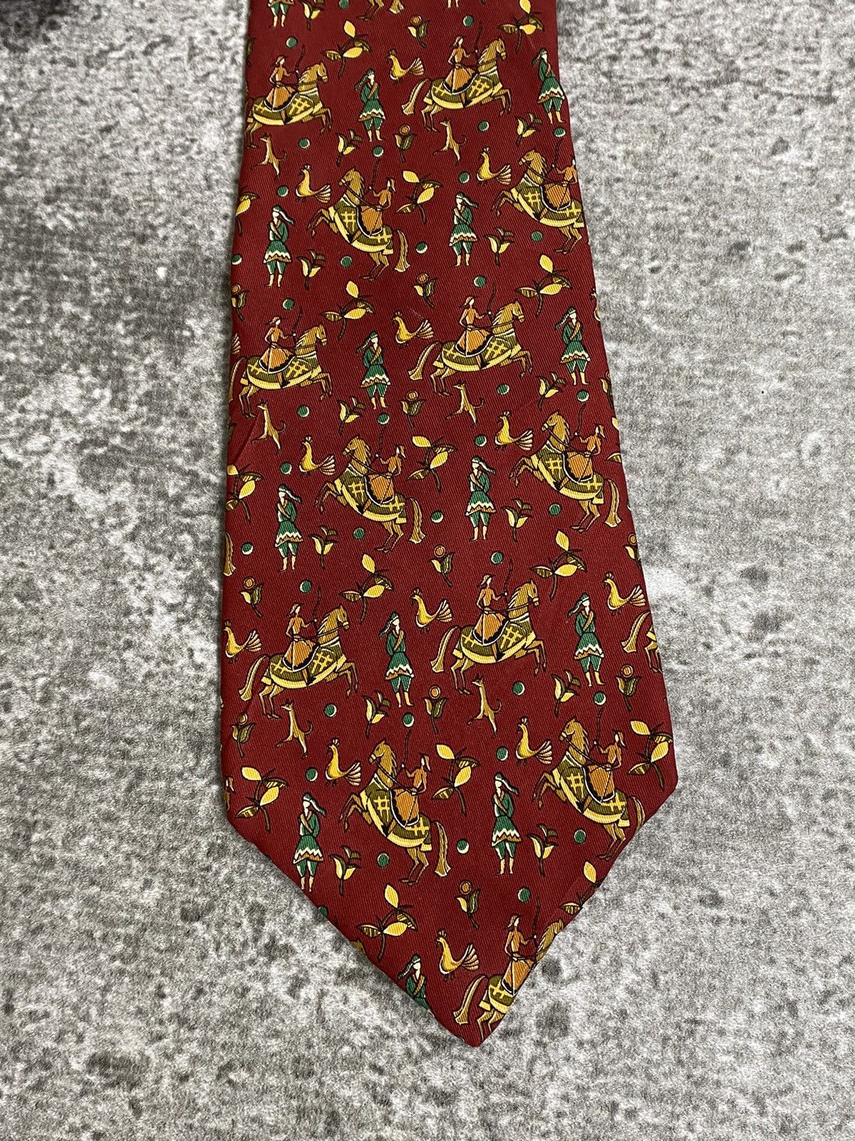 Salvatore Ferragamo Salvatore Ferragamo Burgundy Silk Horse Print Tie Size ONE SIZE - 2 Thumbnail
