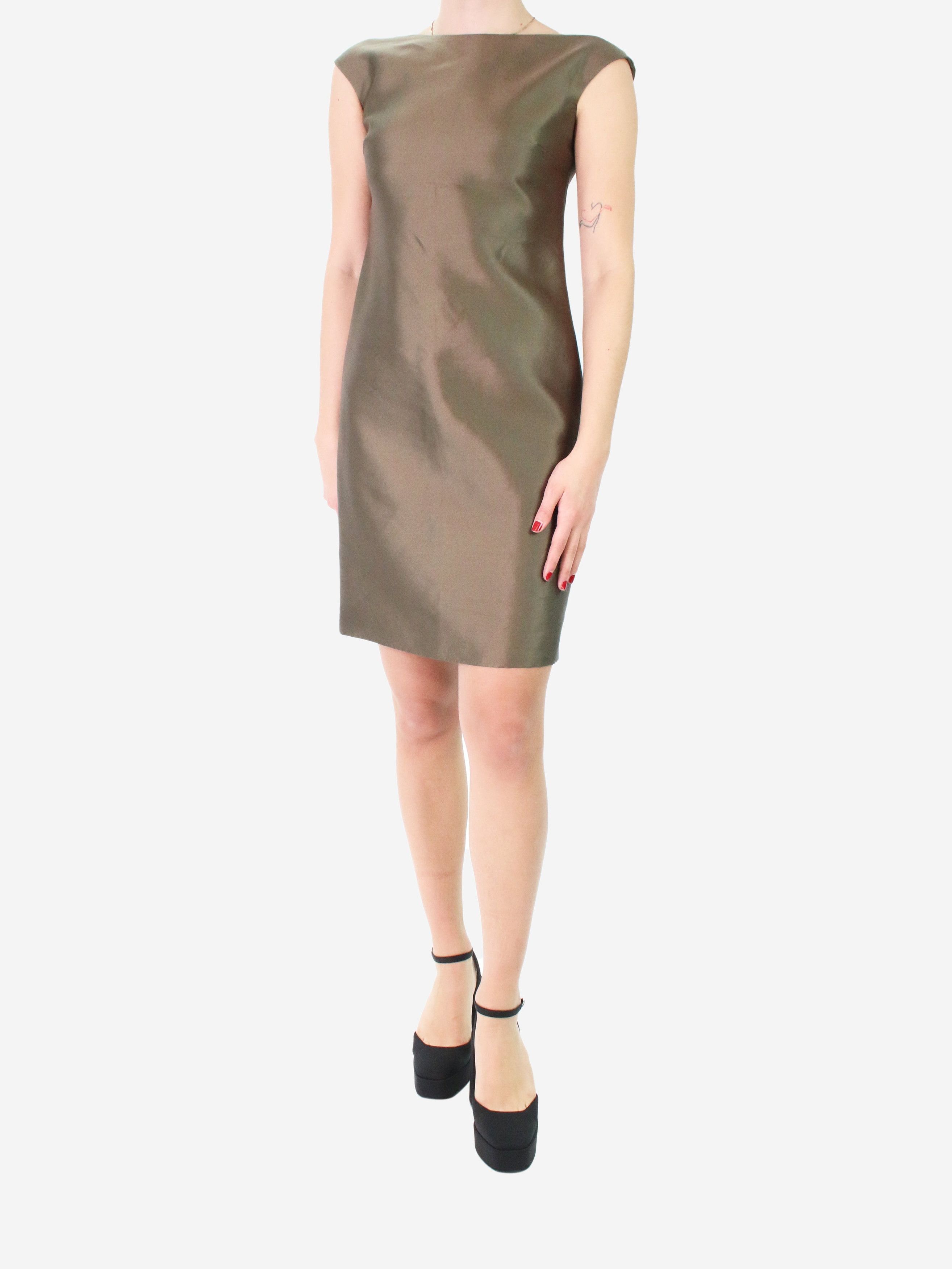 image of Gucci Green Silk-Blend Sleeveless Dress - Size Uk 8, Women's