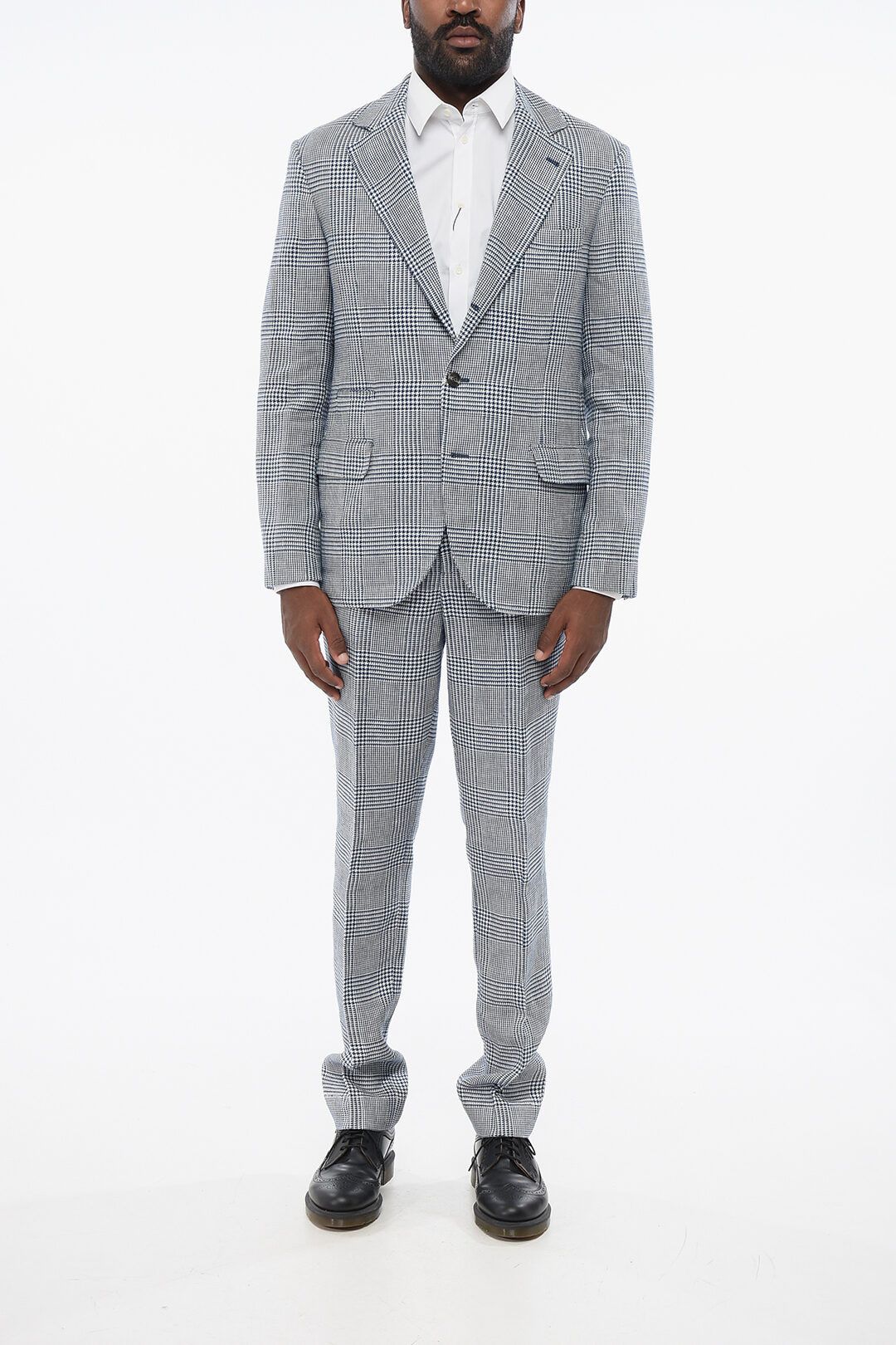 Brunello Cucinelli og1mm0725 District Check Linen Blend Suit in Blue/White Size US L / EU 52-54 / 3 - 1 Thumbnail
