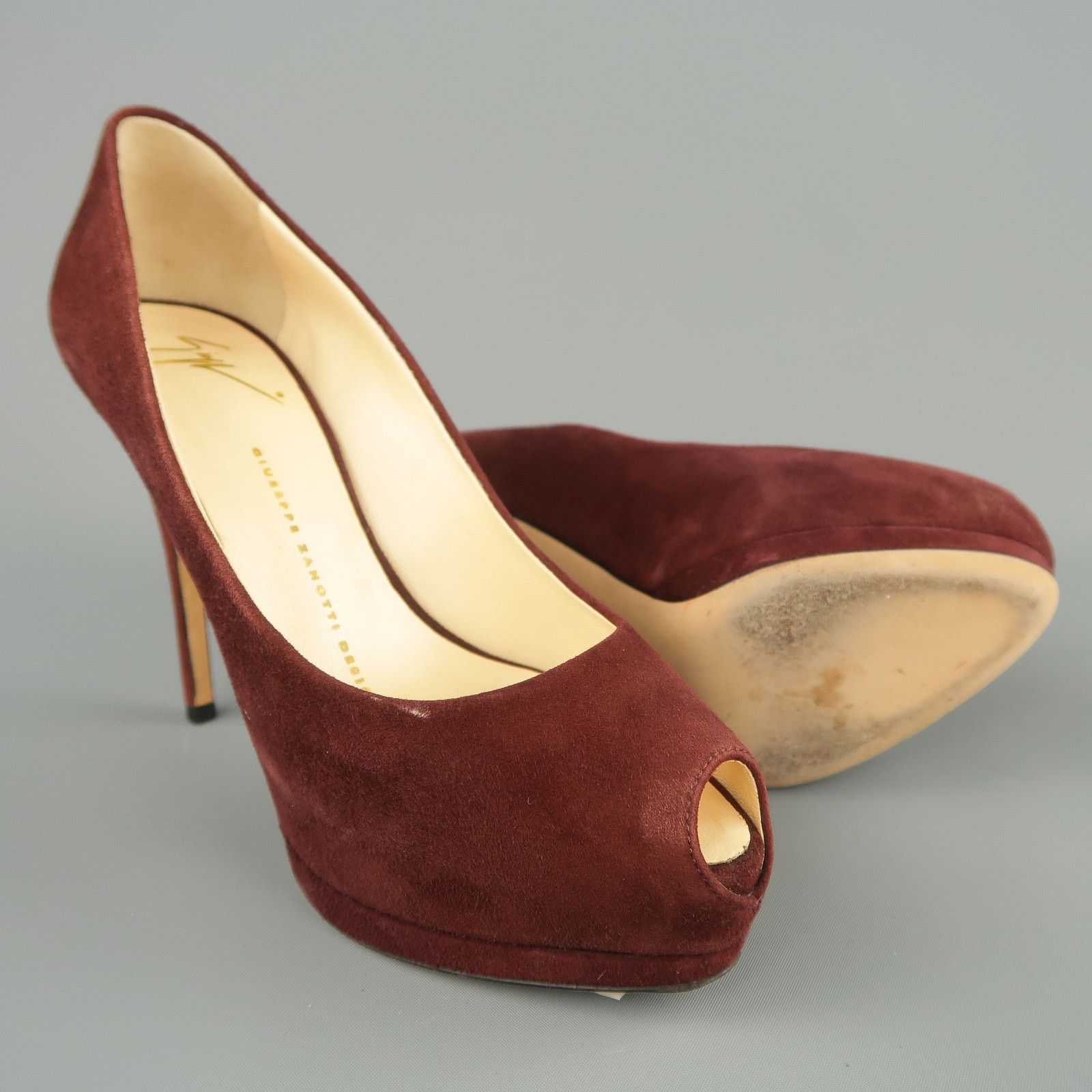 Giuseppe Zanotti Size 6.5 Burgundy Suede Peep Toe Platform SHARON Pumps Size US 6.5 / IT 36.5 - 3 Thumbnail