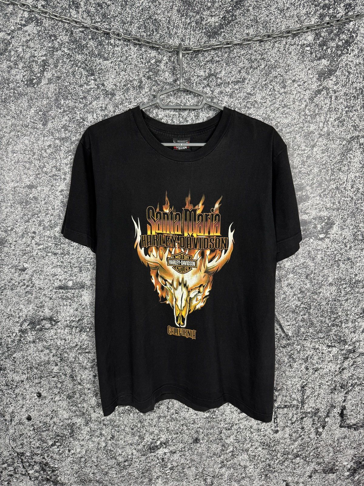 Harley Davidson Vintage Harley-Davidson Santa Maria T-Shirt Flame Skull Sz L Size US L / EU 52-54 / 3 - 2 Thumbnail
