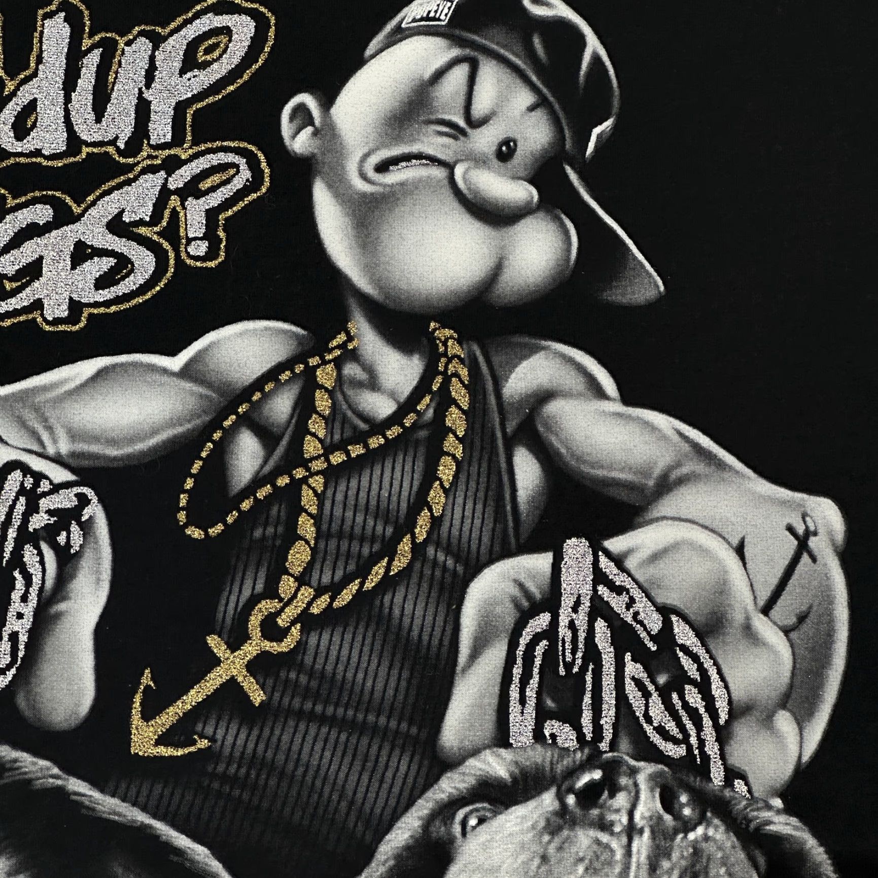 Jerzees VINTAGE Popeye The Sailor Shirt Jerzees Graphic Tee Mens 4XL Black Deadstock Y2K Cartoon 90s Mens Shirt Black 4XL Size US XXL / EU 58 / 5 - 4 Thumbnail