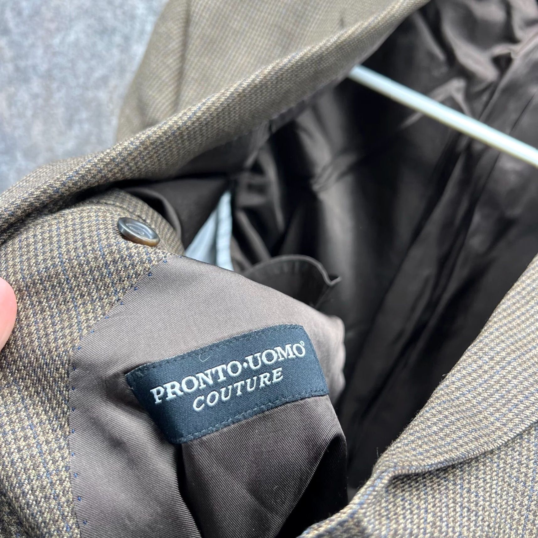 Pronto Uomo Pronto Uomo Blazer Men 44L Brown Wool Houndstooth Coat Jacket Single-Breasted Two-Button Tailored Wool Blend Casual Mens Jacket Size 44R - 4 Thumbnail