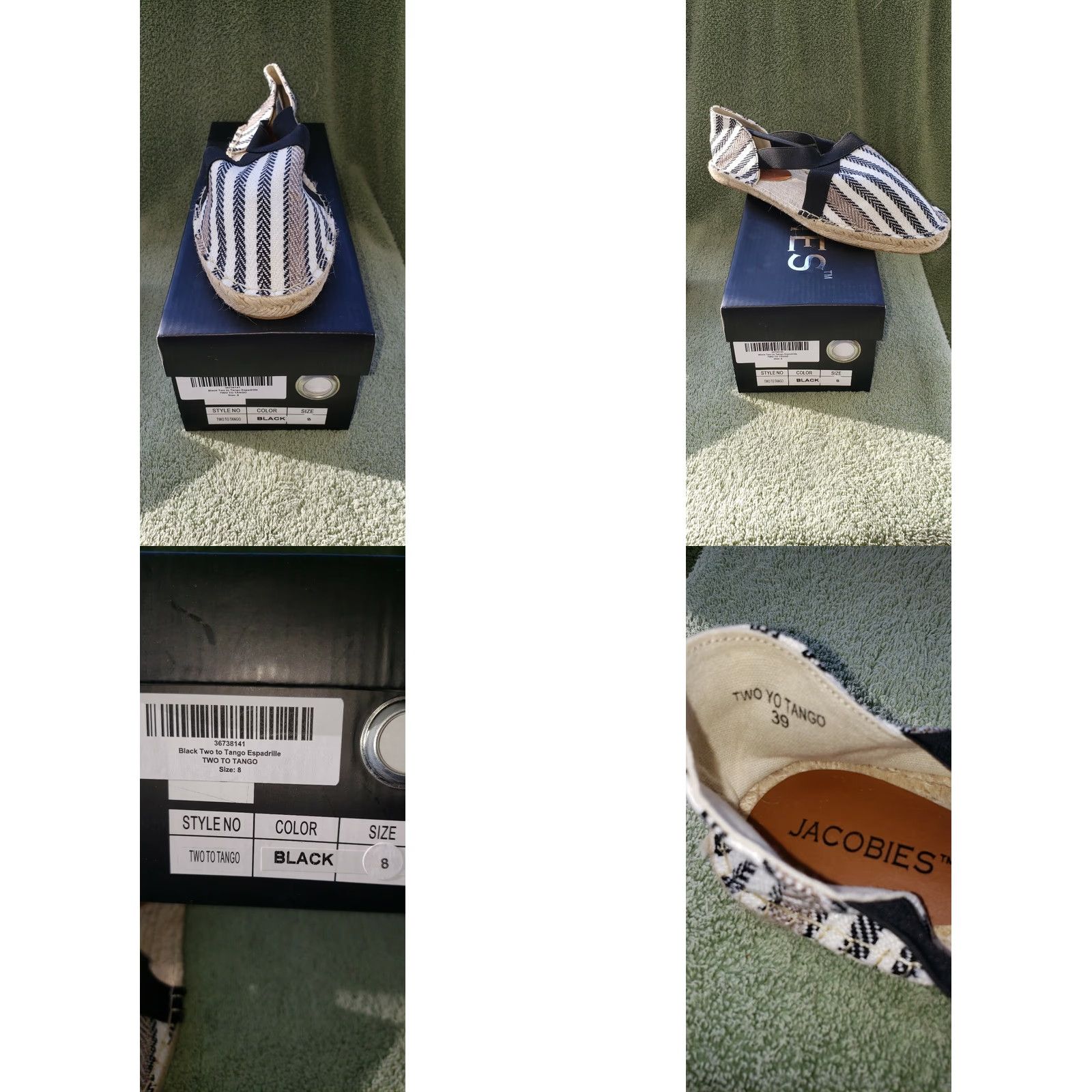 Vintage Jacobies Women's Espadrille Flats Size 8 Black And White Textile Uppers Elastic Crossovers Flats Casual Women’s Size US 6 / IT 36 - 8 Thumbnail