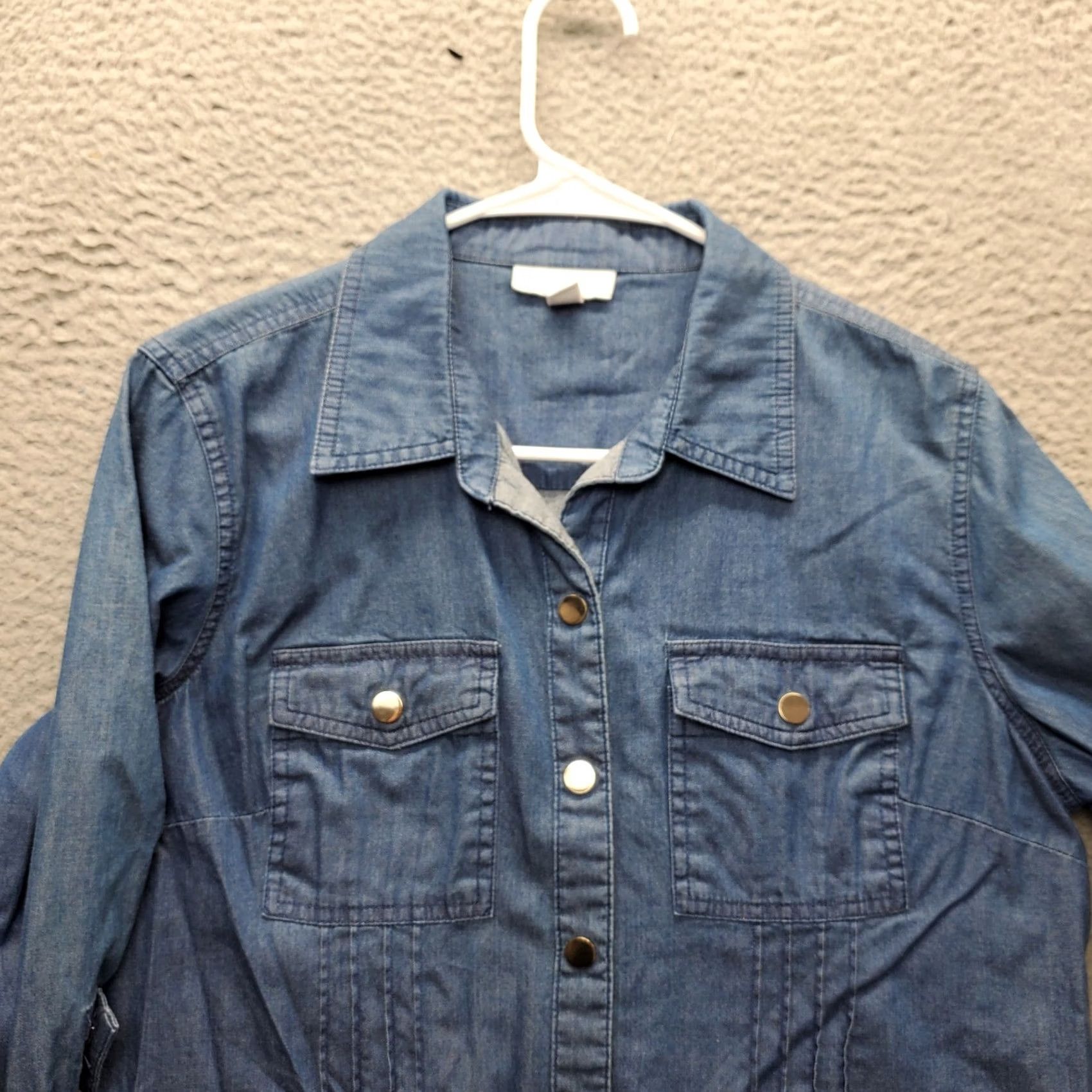 Charter Club Charter Club Western Shirt Womens Size 10P Blue Cotton Roll Tab Sleeve Snap Front Size L / US 10 / IT 46 - 4 Thumbnail