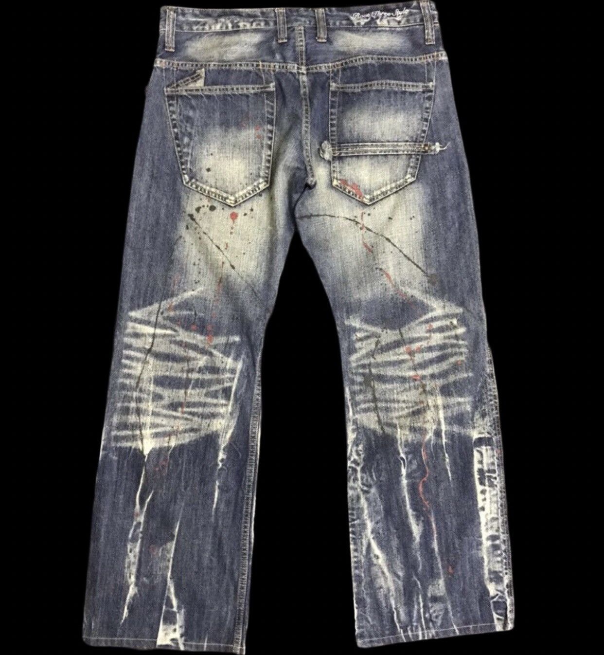 Japanese Brand Flare🔥D123 Root Three Japan Paint Splatter Flare Denim Size US 35 - 2 Thumbnail