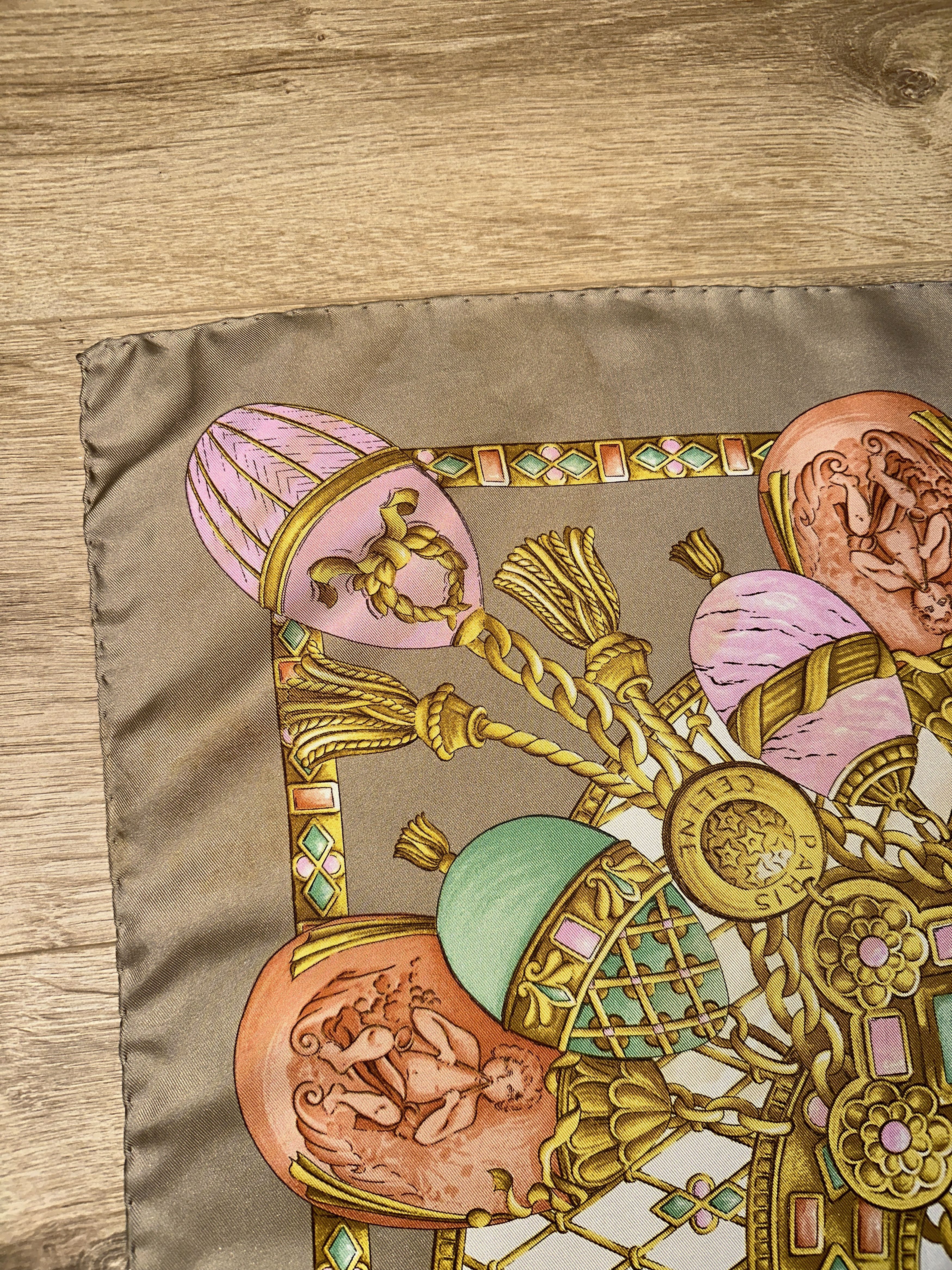 Celine Celine Vintage Silk Scarf Baroque Chain Egg Motif 88cm Rare Size ONE SIZE - 9 Thumbnail