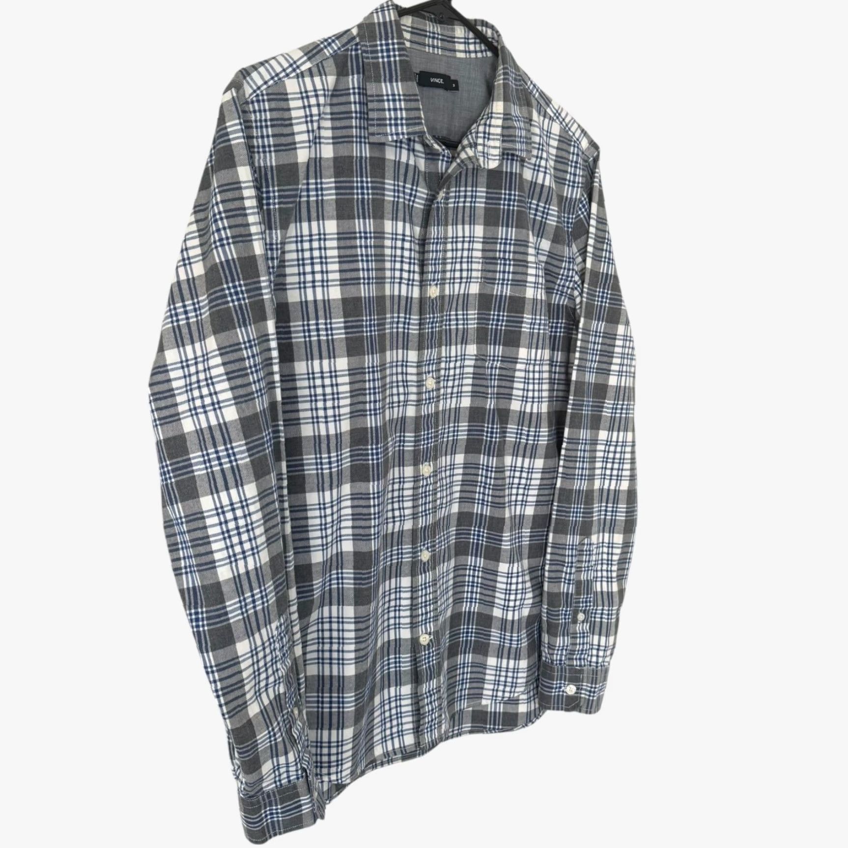 Vince Vince Button-Up Long-Sleeve Plaid Flannel Shirt Gray & Blue Men's M Size Cotton Size US M / EU 48-50 / 2 - 3 Thumbnail