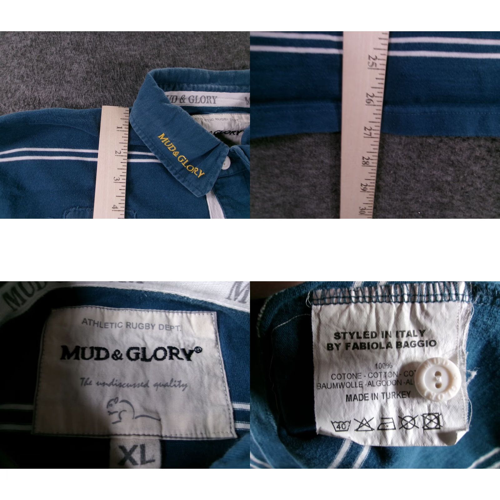 Vintage Mud & Glory Rugby Polo Mens XL Blue Striped Long Sleeve ITA Patch Italy Cotton Size US XL / EU 56 / 4 - 8 Thumbnail
