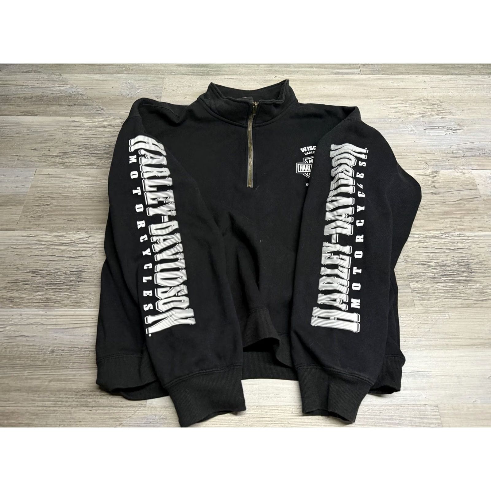Harley Davidson Harley-Davidson Sweatshirt 2XL Black Pullover 1/4 Zip Skull Eagle Wisconsin Men Long Sleeve Graphic Print Shirt Size US XXL / EU 58 / 5 - 7 Thumbnail