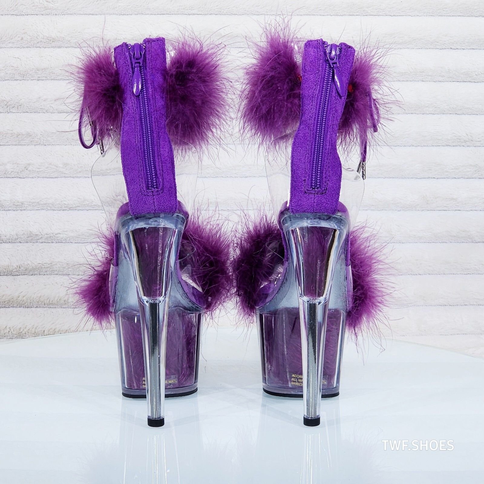 Other Adore 724 Passion Purple Marabou Platform Shoes Sandals 7" H Size US 9 / IT 39 - 3 Thumbnail